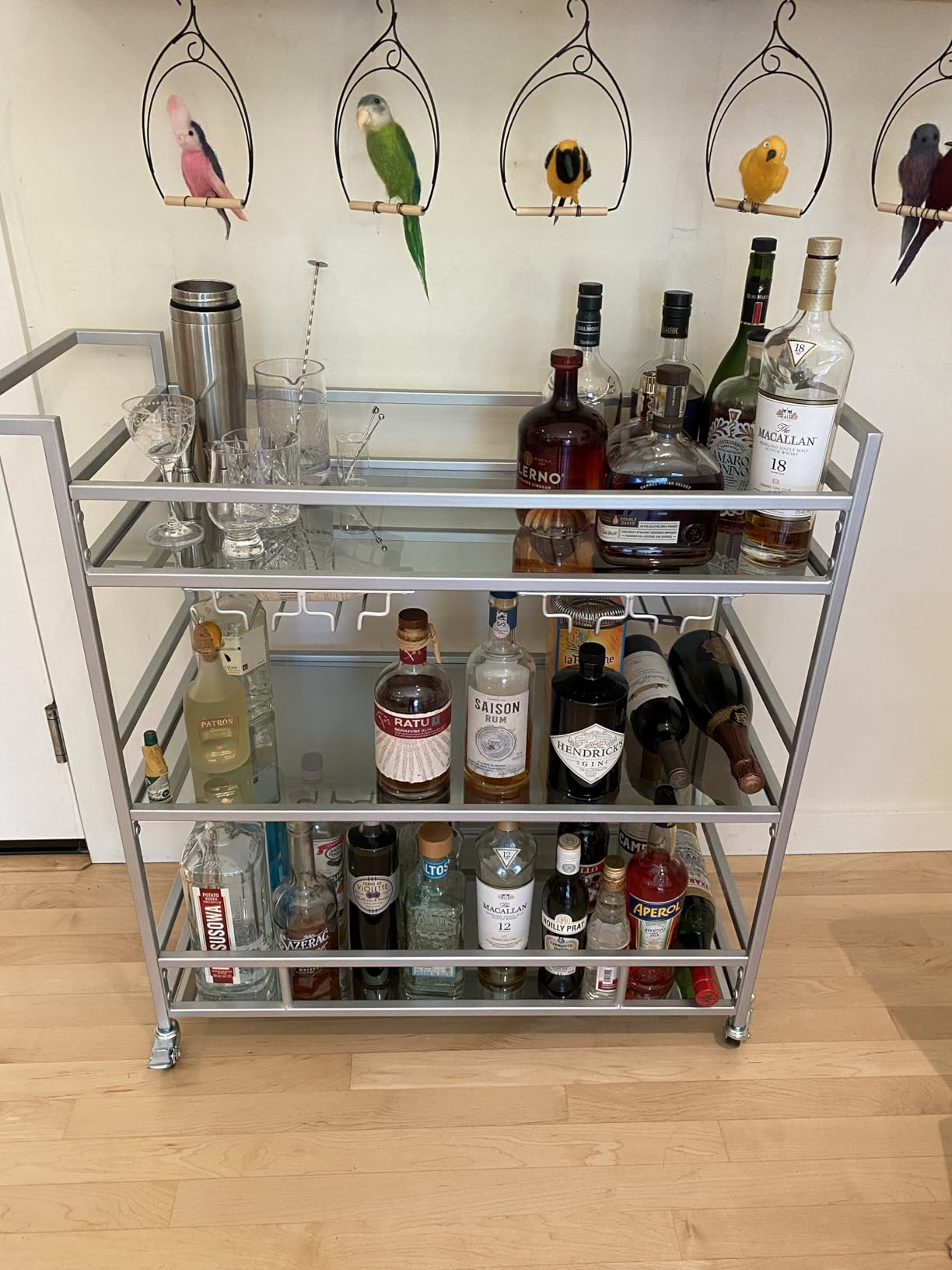 Gold Bar Carts with 3 Tier Glass Shelves, Rolling Serving Bar Cart with Wine Rack and Glass Holder, Home Bar Carts & Wine Carts on Wheels for Kitchen, Indoor & Outdoor customer photo 2
