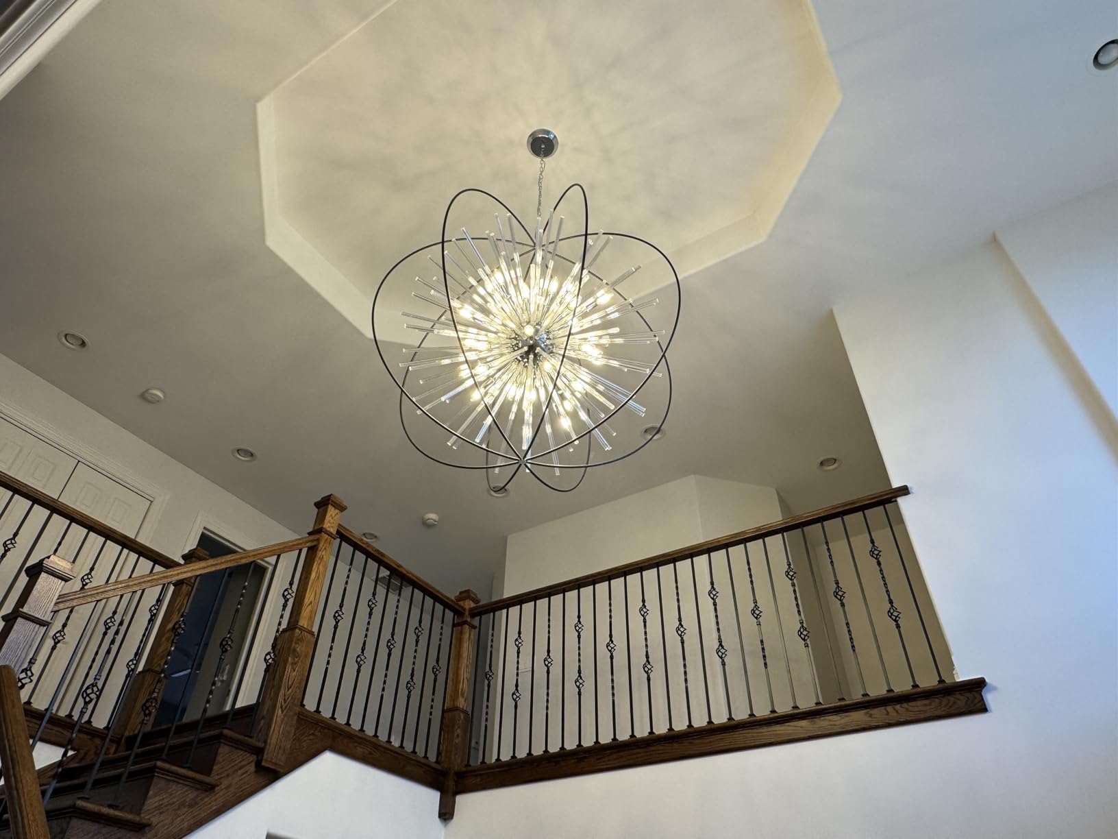 Vezzio Modern Chandelier for Entryway Foyer D27 Inch Black Globe High Ceiling Chandelier 12-Light Contemporary Hanging Light Fixture customer photo 2