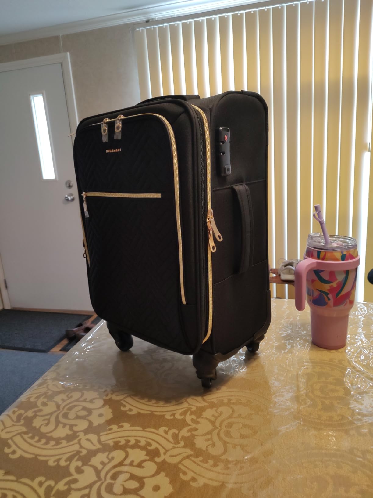 BAGSMART Carry On Luggage 20 Inch, Softside Expandable Suitcase with Spinner Wheels, Luggage 22x14x9 Airline Approved Rolling Lightweight Suitcases for Women Men (Black) customer photo 1