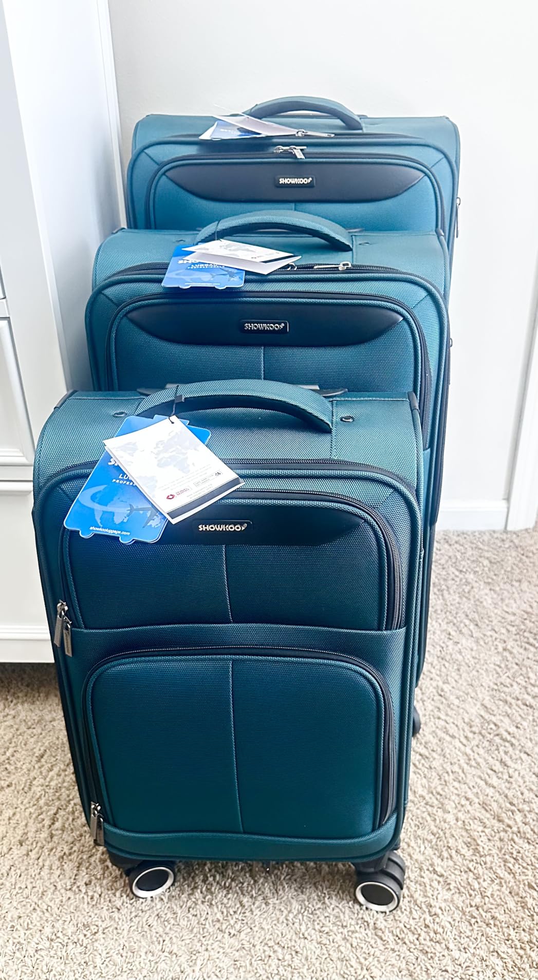 SHOWKOO Luggage Sets 3 Piece Softside Expandable Durable Suitcase Sets | Durable Oxford Fabric; Lightweight; 360 Double Spinner Wheels; TSA Lock; YKK Zippers; Royal Blue (20in/24in/28in) customer photo 1
