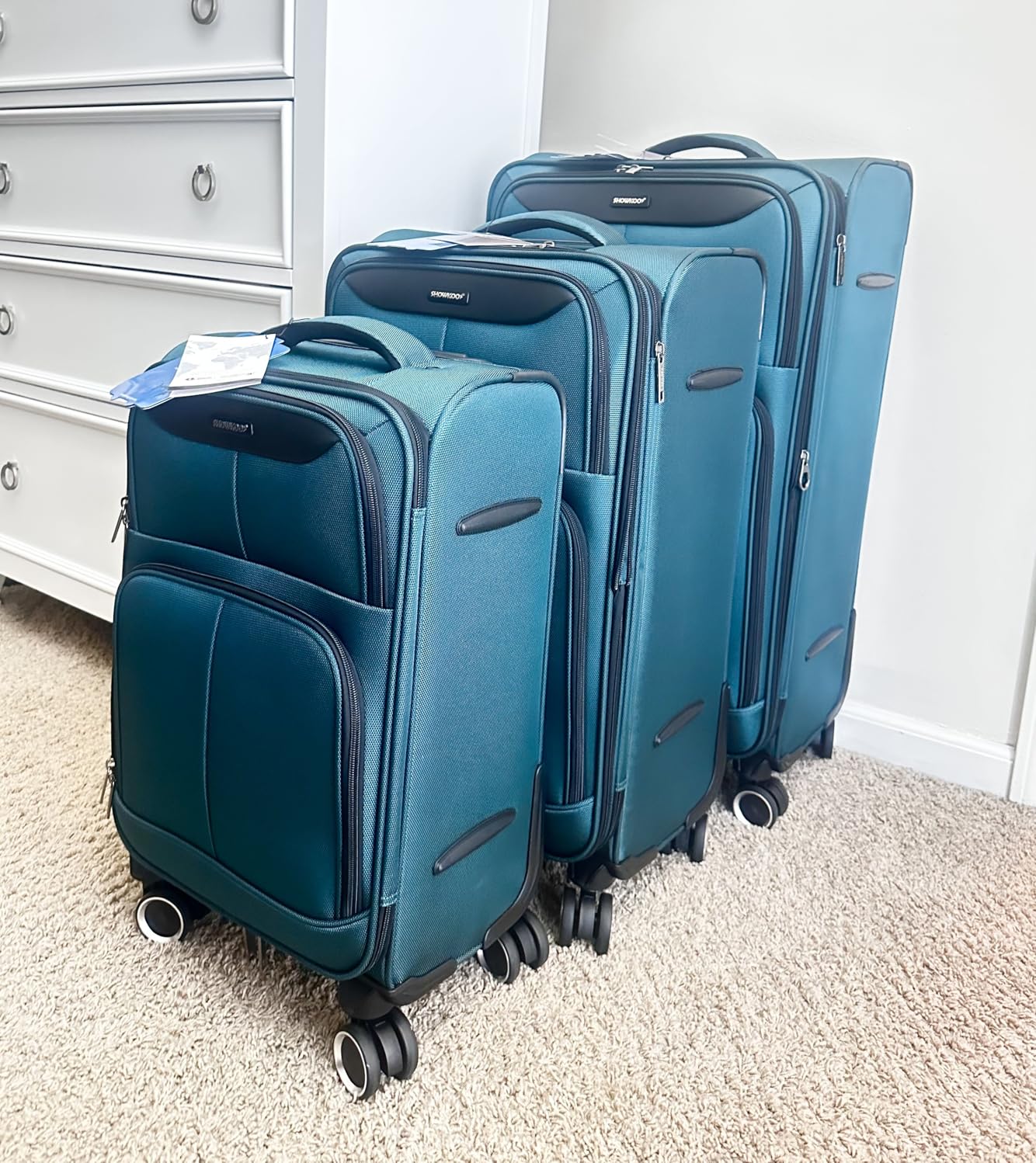 SHOWKOO Luggage Sets 3 Piece Softside Expandable Durable Suitcase Sets | Durable Oxford Fabric; Lightweight; 360 Double Spinner Wheels; TSA Lock; YKK Zippers; Royal Blue (20in/24in/28in) customer photo 2