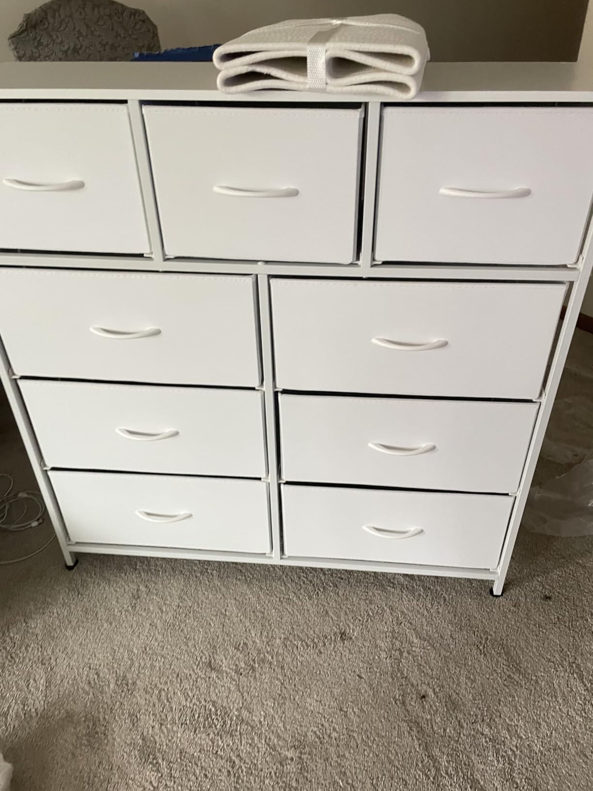 WLIVE 9-Drawer Dresser, Fabric Storage Tower for Bedroom, Hallway, Closet, Tall Chest Organizer Unit for Bedroom with Fabric Bins, Steel Frame, Wood Top, Easy Pull Handle, White customer photo 1