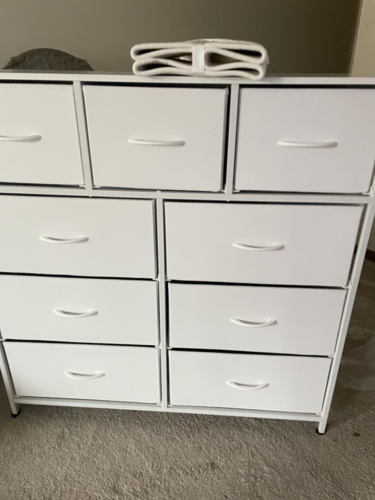 WLIVE 9-Drawer Dresser, Fabric Storage Tower for Bedroom, Hallway, Closet, Tall Chest Organizer Unit for Bedroom with Fabric Bins, Steel Frame, Wood Top, Easy Pull Handle, White customer photo 2