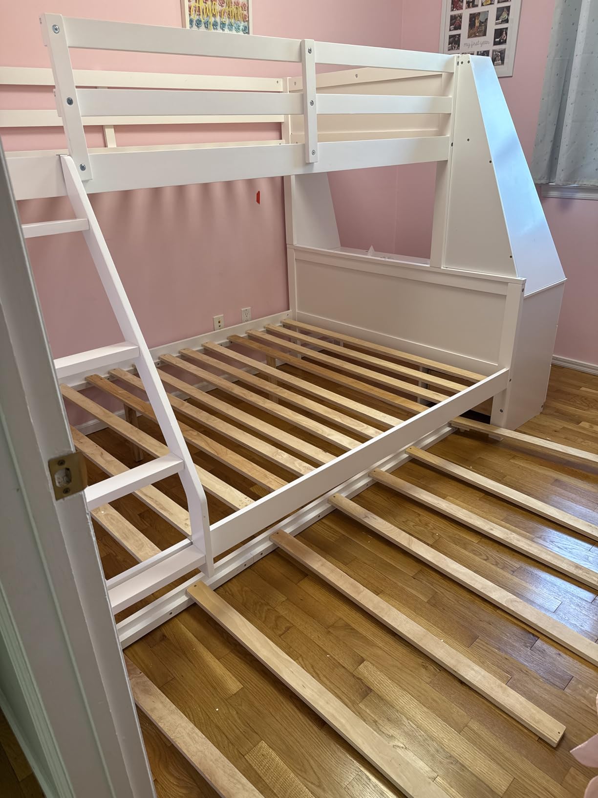 Bellemave Twin Over Full Bunk Beds with Trundle and Desk Wood Bunk Bed Frame with Three Storage Drawers and One Shelf for Kids Boys Girls Teens, Gray customer photo 1