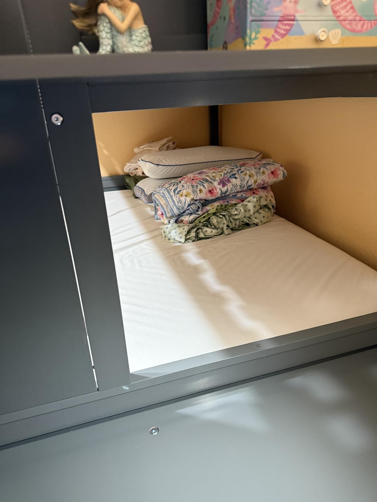 Bellemave Twin Over Full Bunk Beds with Trundle and Desk Wood Bunk Bed Frame with Three Storage Drawers and One Shelf for Kids Boys Girls Teens, Gray customer photo 2