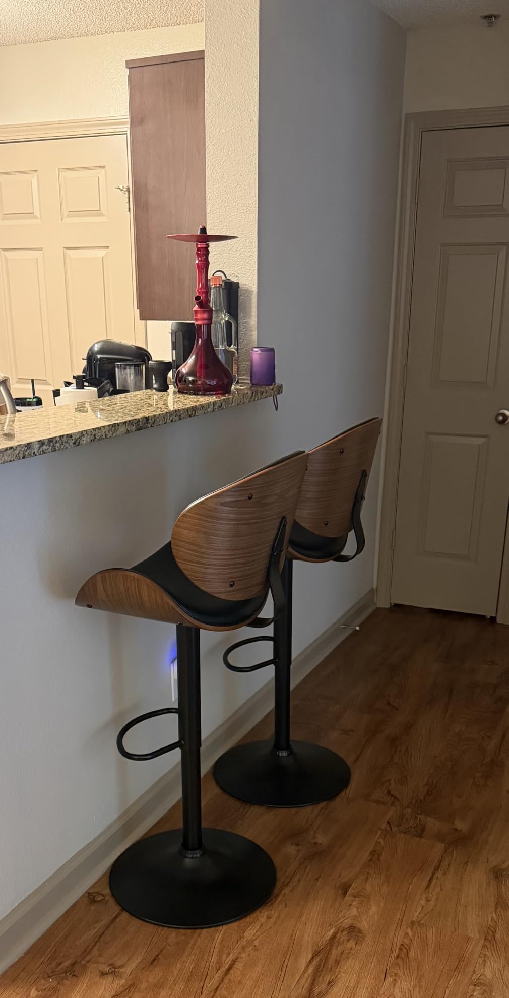 YaFiti Swivel Bar Stools Set of 2, Bar Stools for Kitchen Counter, Black, Modern PU Leather Upholstered Bar Chair with Back and Footrest, for Bar, Kitchen, Dining Room customer photo 1