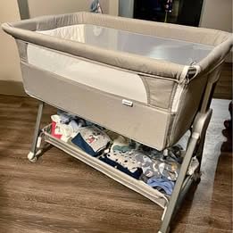 Cowiewie Bassinet Bedside Sleeper, Baby Bassinet with 7 Adjustable Height, Bedside Bassinet for Baby with Storage, Breathable Mesh & Mattress, Portable Bassinet Easy Folding (Pyramid Light Gray) customer photo 1