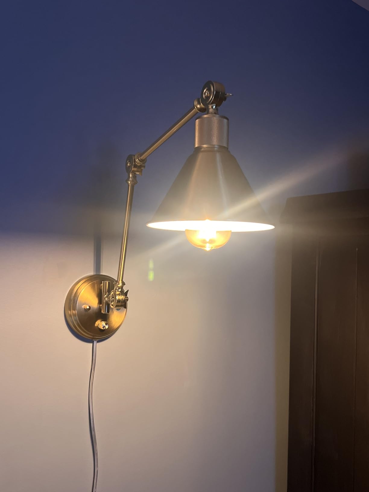 TRLIFE Wall Sconce Plug in, Brushed Brass Dimmable Wall Sconce Swing Arm Wall Lights with 6FT Plug in Cord, E26 Base, UL Listed customer photo 1