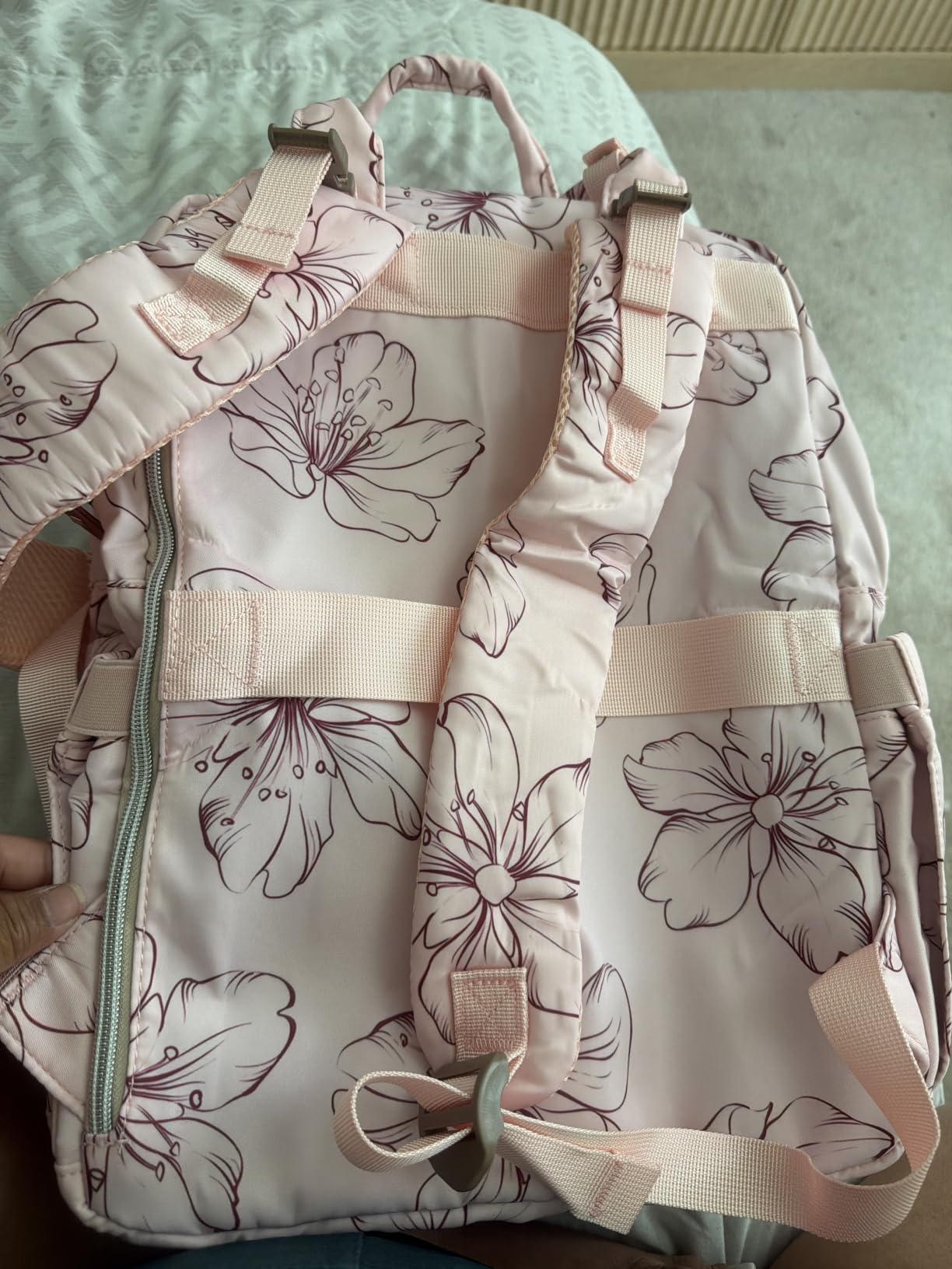 Diaper Bag Backpack, Baby Girl Diaper Bag for Mom, Large Pink Floral Diaper Bag Backpack for Girls, Waterproof Mom Backpack for Work Travel Holiday with Insulated Pockets and Stroller Straps customer photo 1