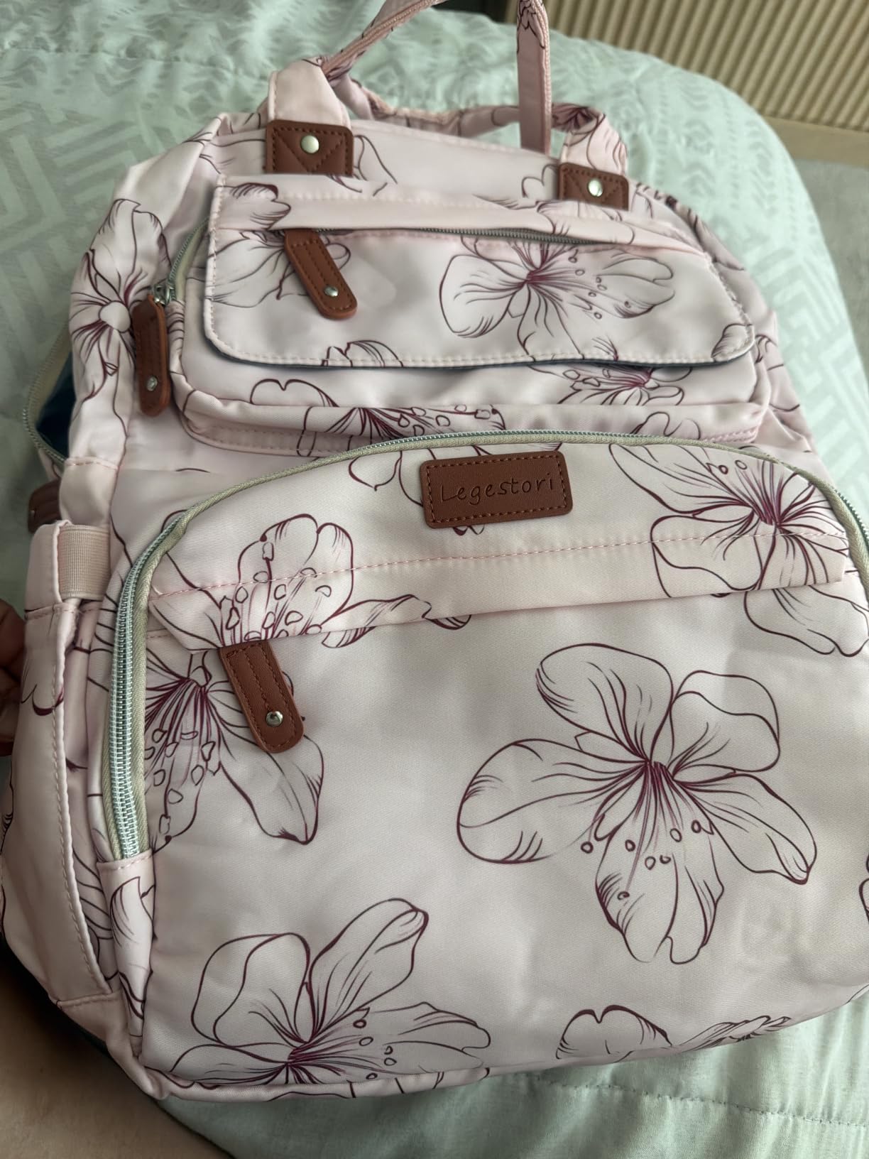 Diaper Bag Backpack, Baby Girl Diaper Bag for Mom, Large Pink Floral Diaper Bag Backpack for Girls, Waterproof Mom Backpack for Work Travel Holiday with Insulated Pockets and Stroller Straps customer photo 2