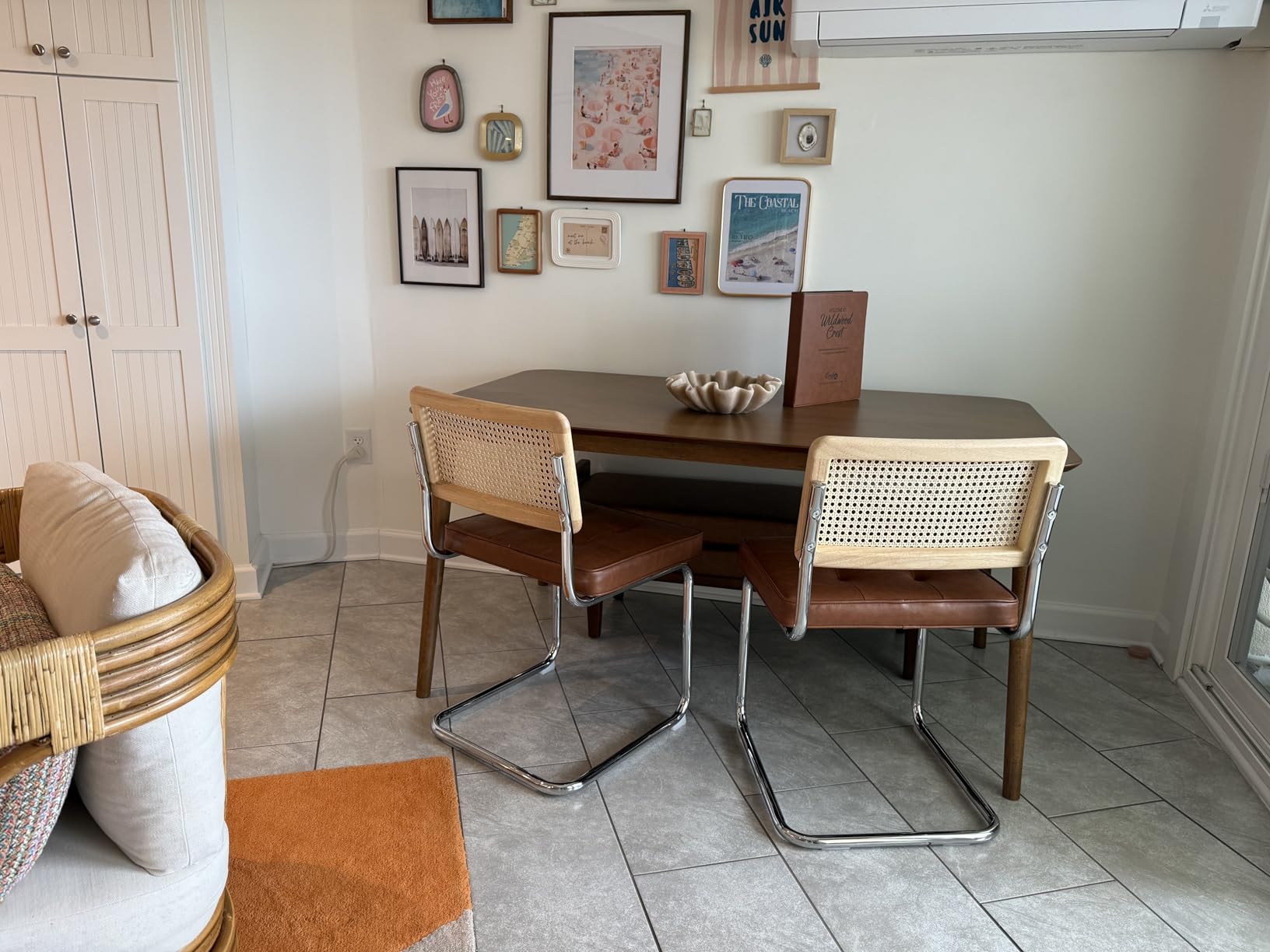 Zesthouse Natural Rattan Dining Chairs Set of 2, Mid Century Modern Dining Room Chairs with Chrome Leg, Faux Leather Kitchen Chair with Solid Wood Back & Cane Mesh, Brown customer photo 1