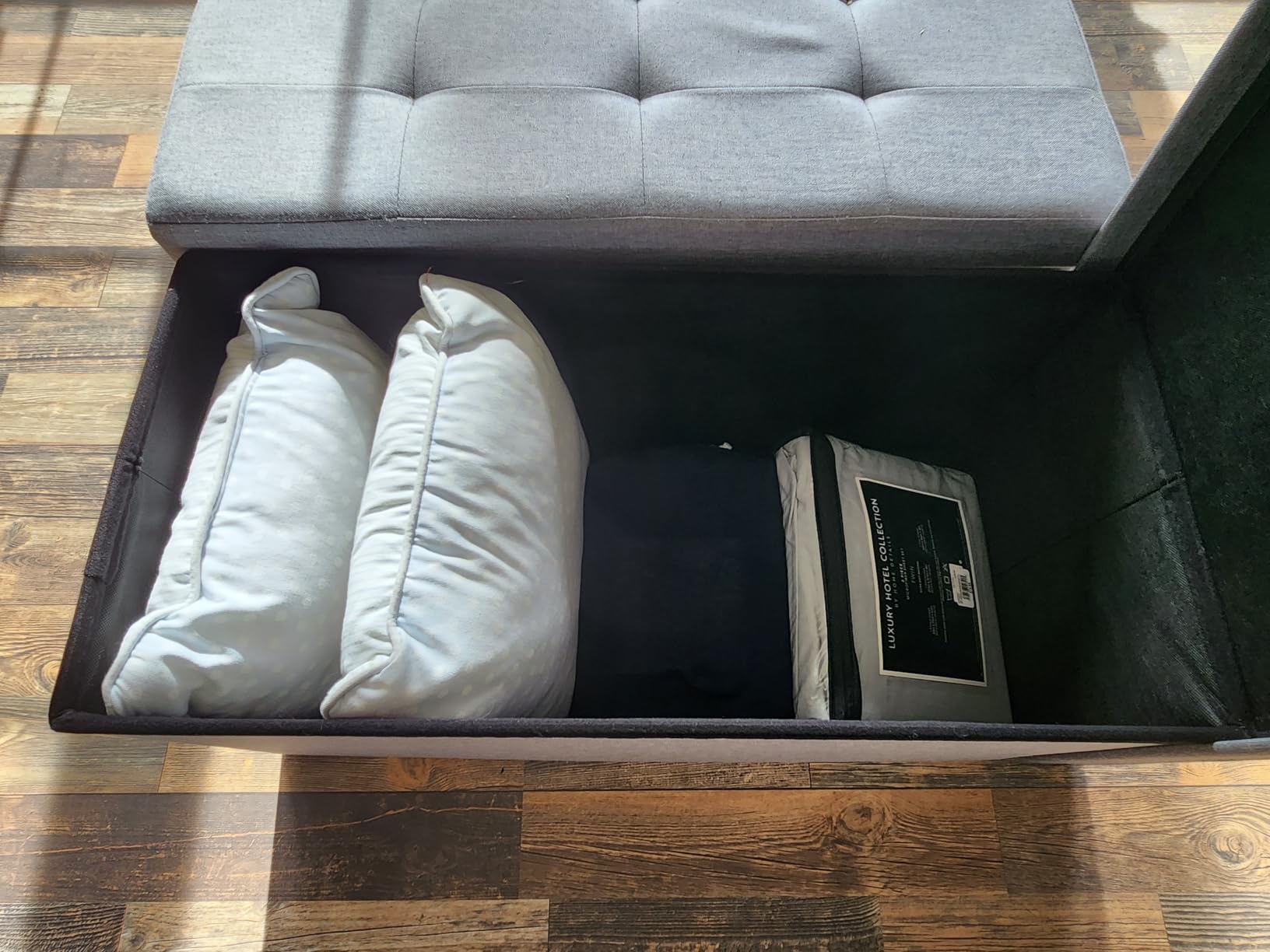 SONGMICS Mazie Collection - 30 Inches Folding Storage Ottoman Bench, Ottoman Foot Rest, End of Bed Bench, Storage Chest, Load 660 lb, for Living Room, Bedroom, Entryway, Ink Black ULSF047B01 customer photo 2