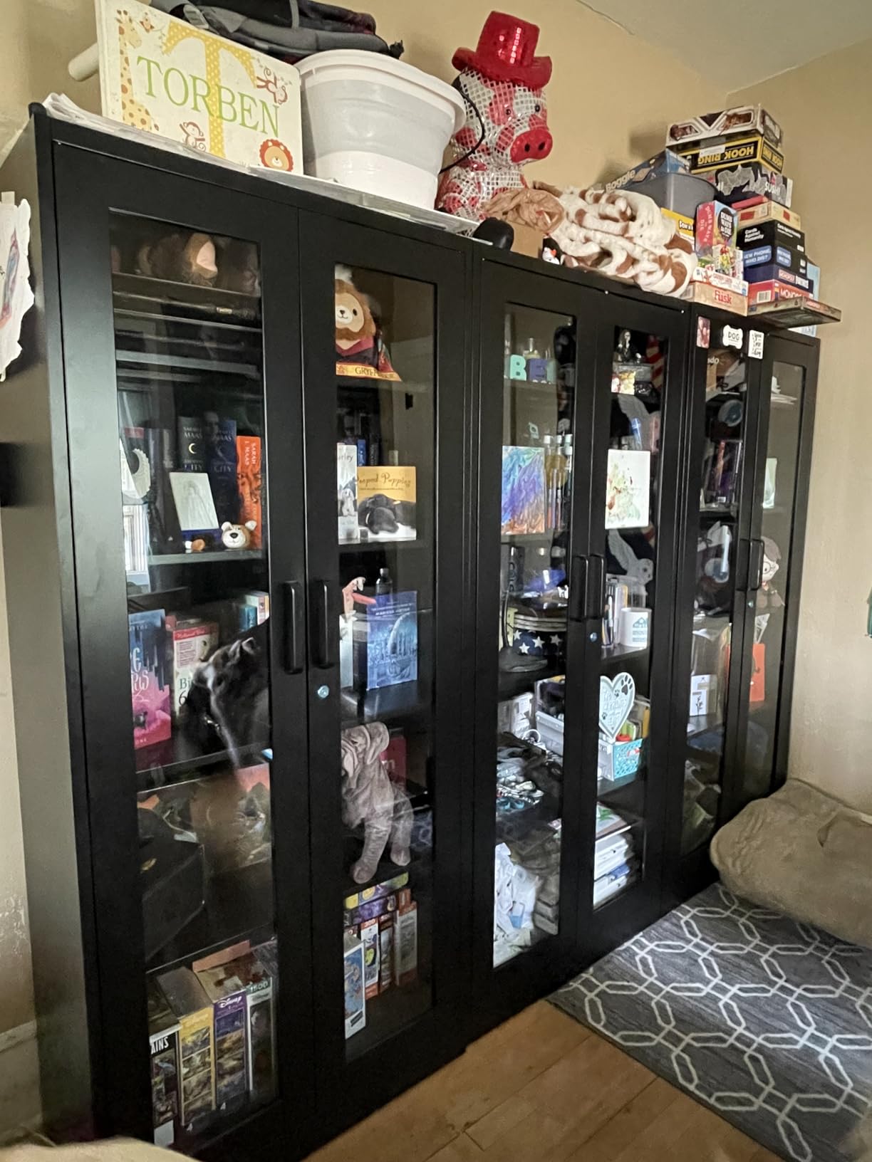 PEUKC Display Cabinet with Glass Doors, 71 Inches Metal Display Case with 4 Adjustable Shelves, Curio Storage Cabinet with Lock for Home, Office, Book, Pantry, Assemble Required (Black) customer photo 2