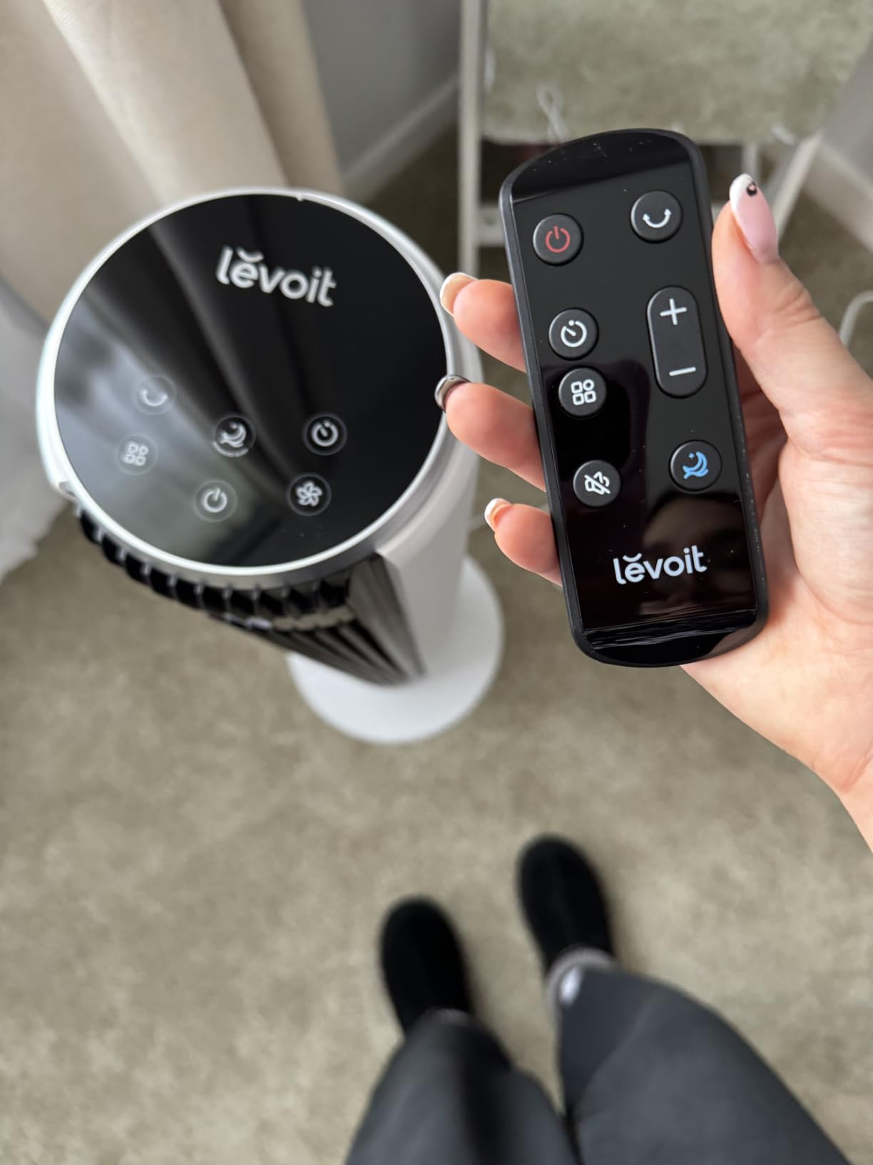 LEVOIT Tower Fan for Bedroom, 90° Oscillating Standing Fan with 28dB Quiet for Sleep, 28ft/s Velocity, 12H Timer, 5 Speeds 4 Modes, Remoter, Bladeless Room Fan for Home, Office, Indoor, 36 inch, White customer photo 2