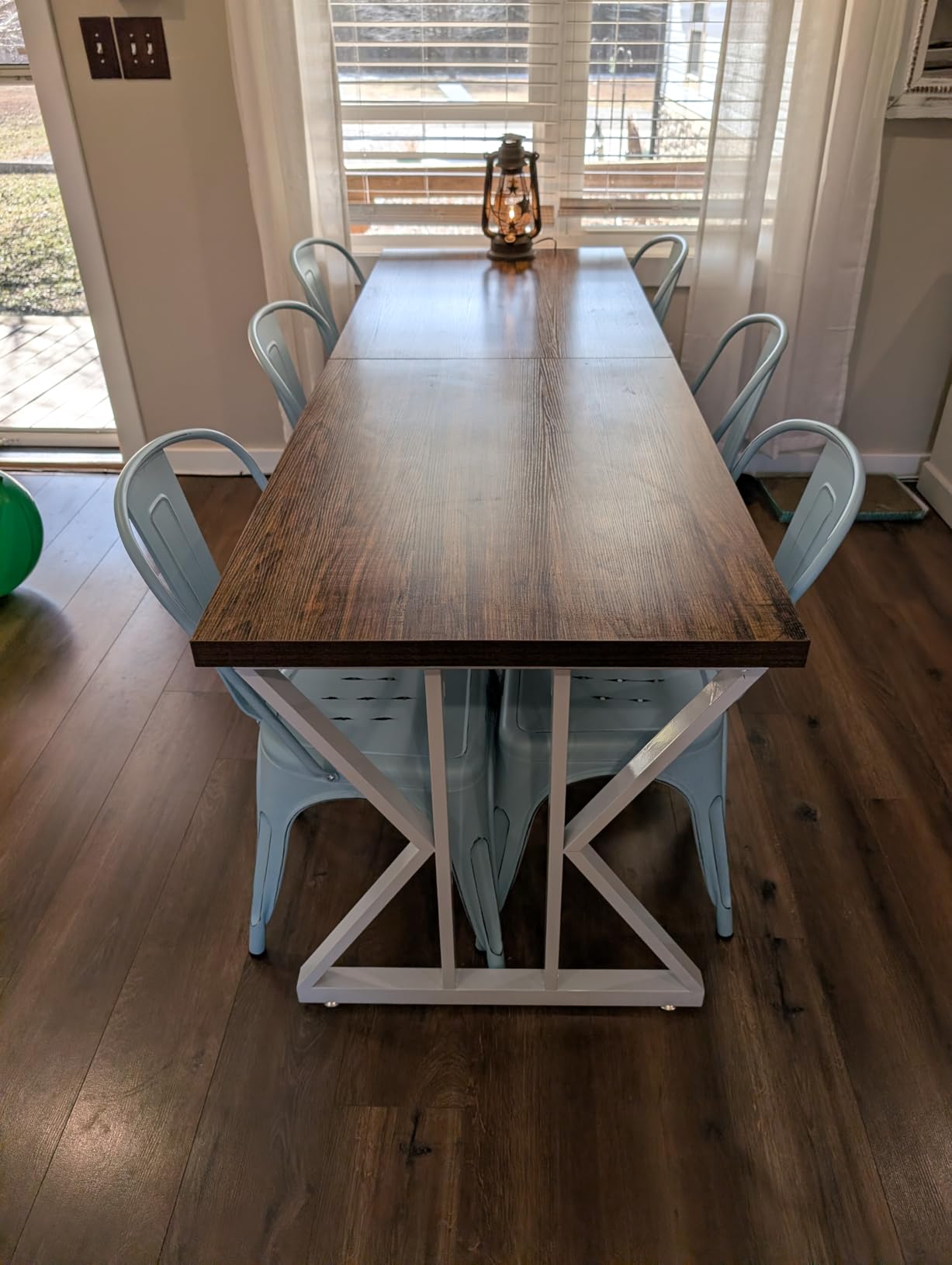 Tribesigns Farmhouse Dining Table for 6 People, 70.8-Inch Rectangular Wood Dining Table, Rustic Kitchen Table with Heavy Duty Metal Legs for Dining Room (Brown/White) customer photo 2