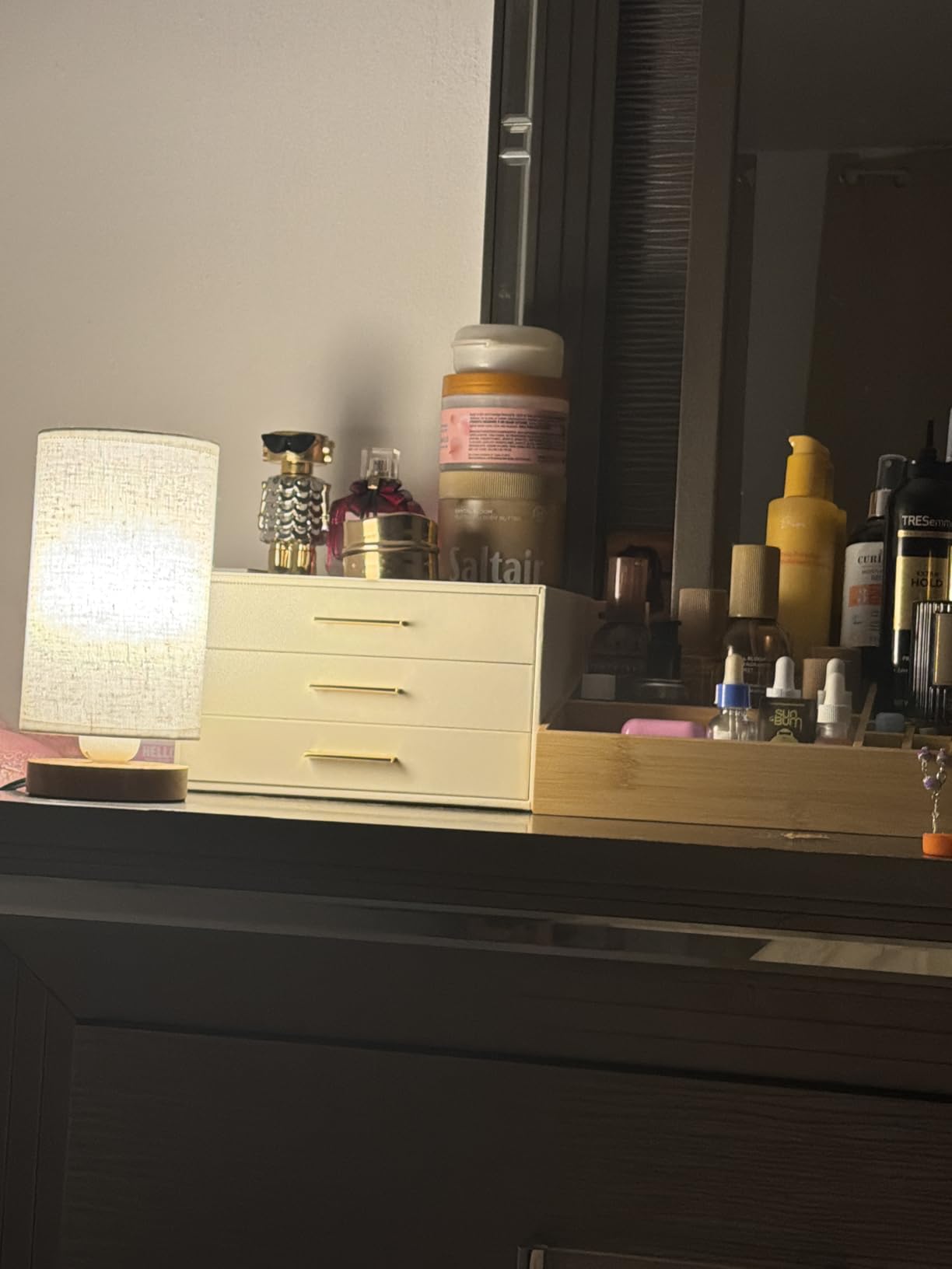 Small Bedside Table Lamp for Bedroom, Minimalist Wood Base & Round Fabric Shade, Mini Cute Cozy Warm White Nightstand Boho Lamp, Study Desk Night Stand Light for Room, Dorm, Nursery, Living Room customer photo 1