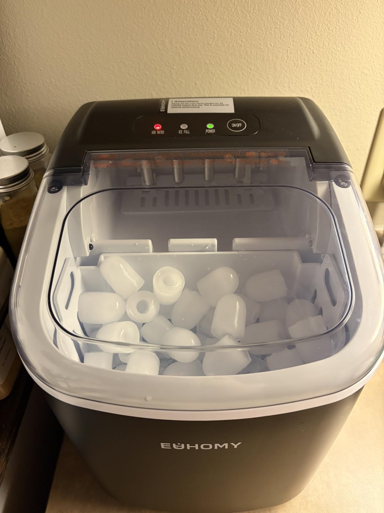 EUHOMY Countertop Ice Maker Machine with Handle, 26lbs in 24Hrs, 9 Ice Cubes Ready in 6 Mins, Auto-Cleaning Portable Ice Maker with Basket and Scoop, for Home/Kitchen/Camping/RV. (Black) customer photo 2
