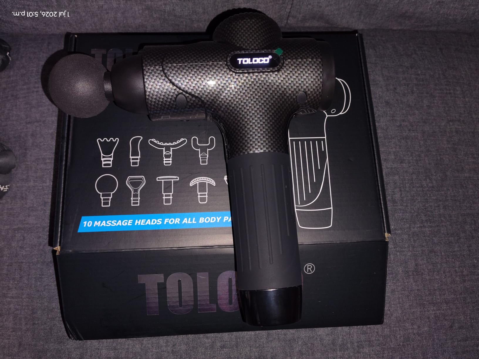 TOLOCO Massage Gun Deep Tissue, Percussion Massage Gun with 10 Replacement Heads, Super Quiet Portable Electric Massager for Athletes, Relax, Fathers Day Dad Gifts, Black customer photo 2