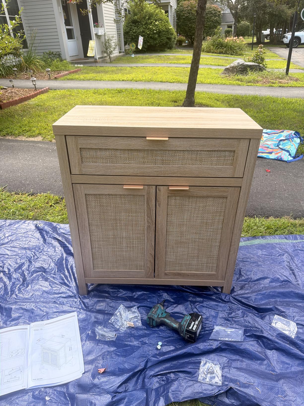 SICOTAS Buffet Cabinet Sideboard with Storage, Rattan Accent Cabinet with Doors Drawer, Boho Credenzas Farmhouse Buffet Table Console Coffee Bar Cabinets for Entryway Living Room, Natural Oak customer photo 1