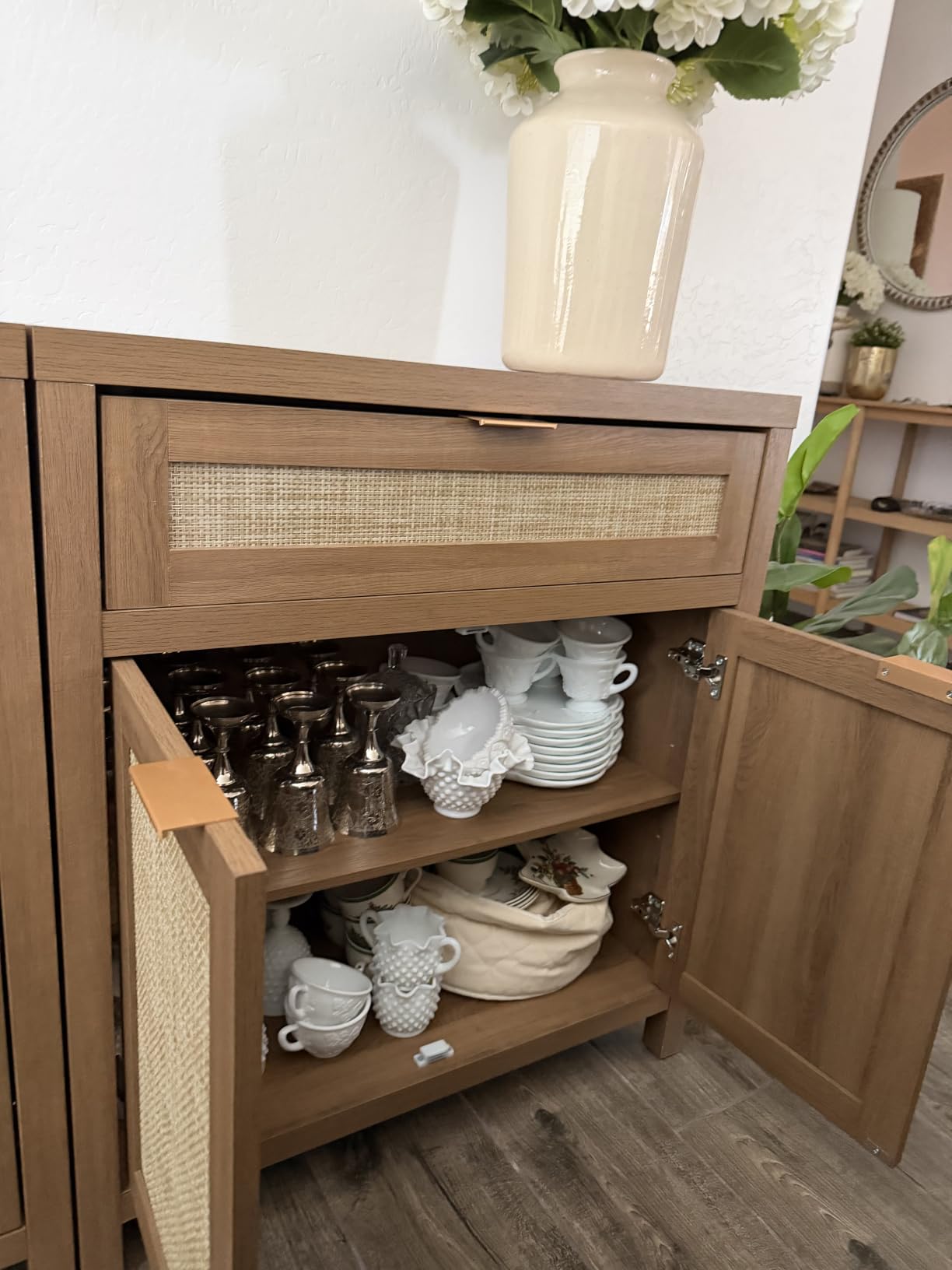 SICOTAS Buffet Cabinet Sideboard with Storage, Rattan Accent Cabinet with Doors Drawer, Boho Credenzas Farmhouse Buffet Table Console Coffee Bar Cabinets for Entryway Living Room, Natural Oak customer photo 2