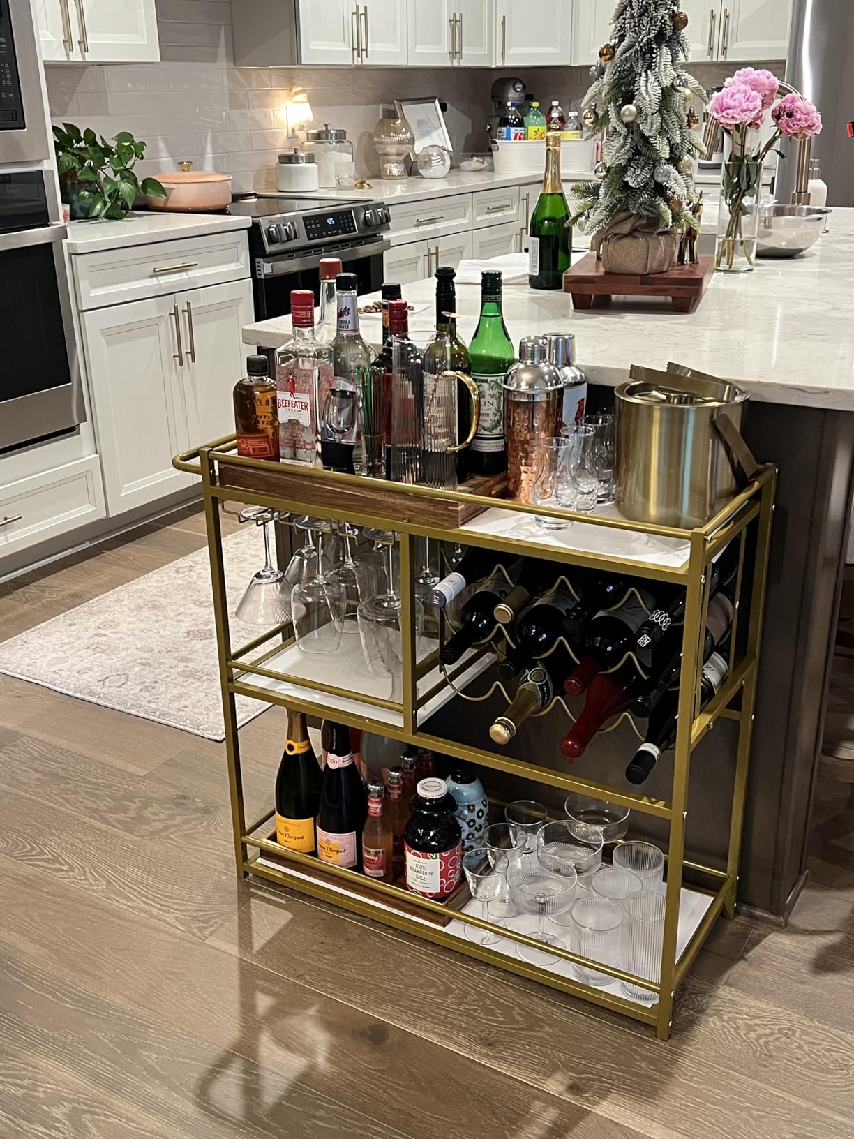 Lifewit Bar Cart for The Home, 3 Tier Drink Cart with Lockable Wheels, 12 Wine Rack and 3 Rows Glass Holders, Liquor Serving Cart for Livingroom, 80 x 33.2 x 86 cm/31.6 x 13.1 x 33.9 inch Gold customer photo 2