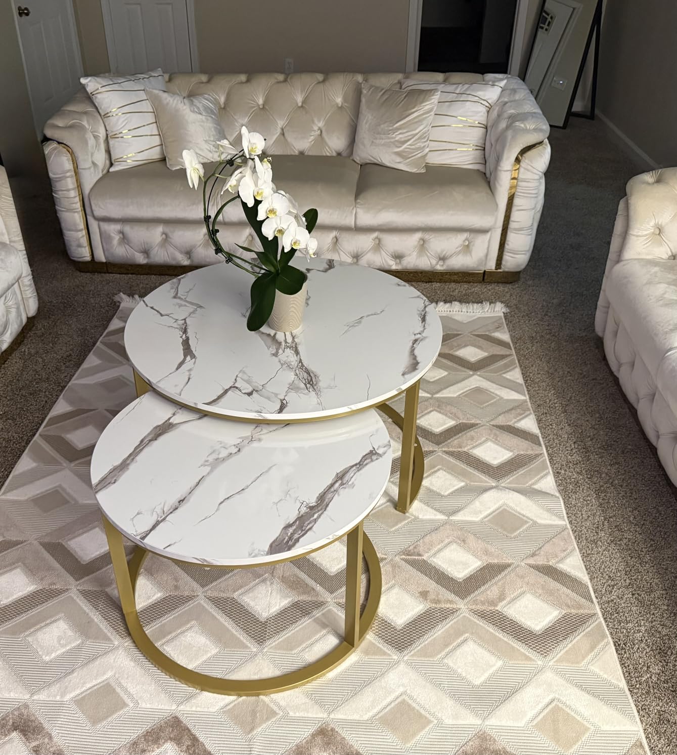 WiberWi Round Coffee Table Nesting Tables Set of 2 customer photo 2