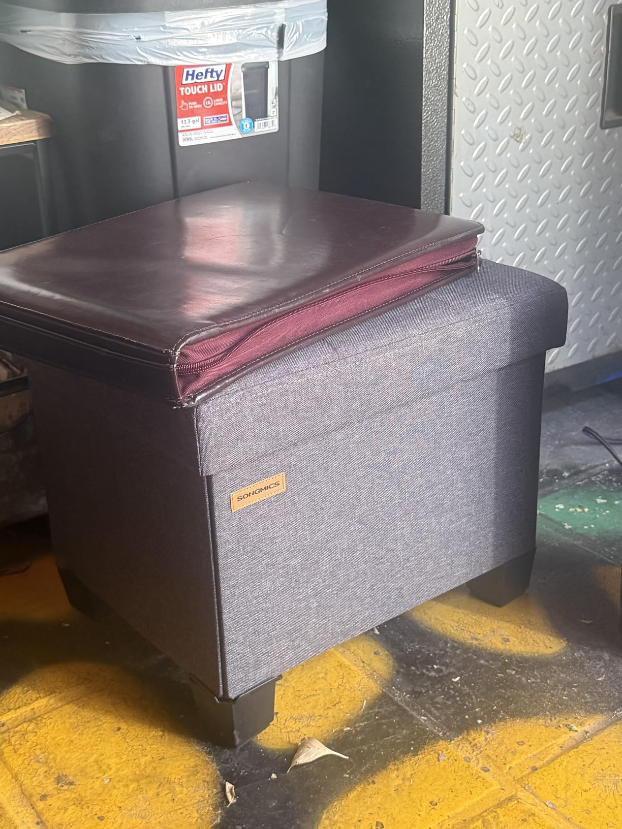 SONGMICS Storage Ottoman, Small Ottoman Foot Rest with Legs, 12.6 x 15.7 x 13.2 Inches Foot Stool, Load up to 660 lb, for Living Room, Bedroom, Dorm, Ink Black ULSF012B01 customer photo 1