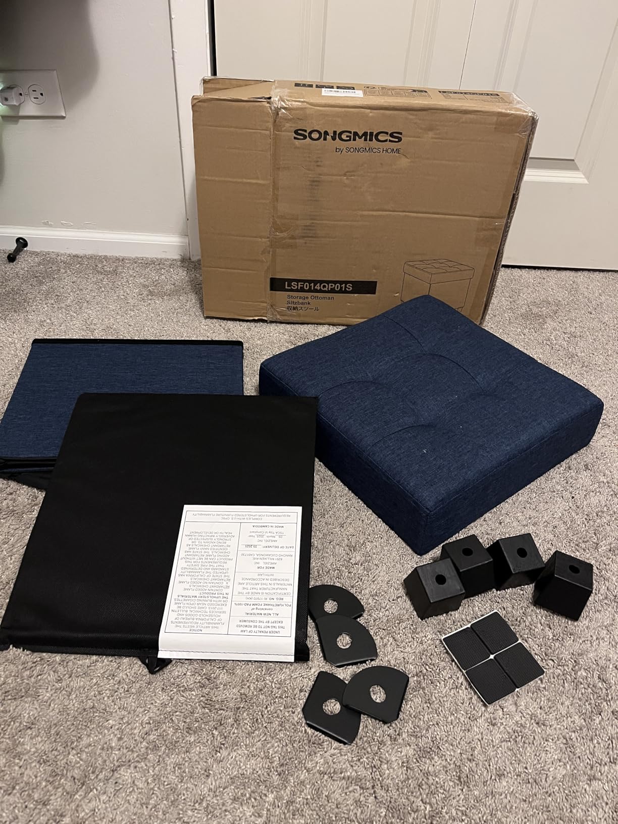 SONGMICS Storage Ottoman, Small Ottoman Foot Rest with Legs, 12.6 x 15.7 x 13.2 Inches Foot Stool, Load up to 660 lb, for Living Room, Bedroom, Dorm, Ink Black ULSF012B01 customer photo 2
