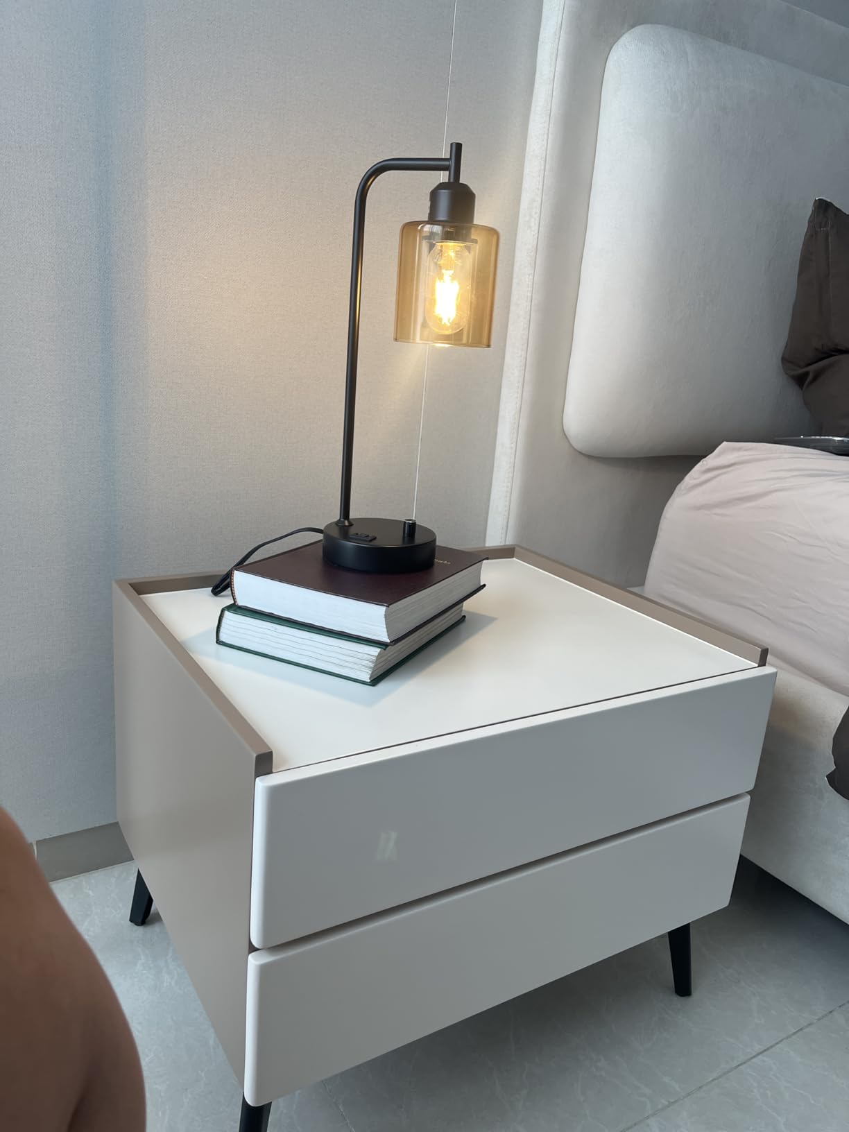 Industrial Table Lamps for Bedrooms Set of 2 - Fully Dimmable Bedside Lamps with USB A and C Ports and Outlet, Black Nightstand Lamps with Glass Shade for Living Room, Desk Lamps for Office Reading customer photo 1