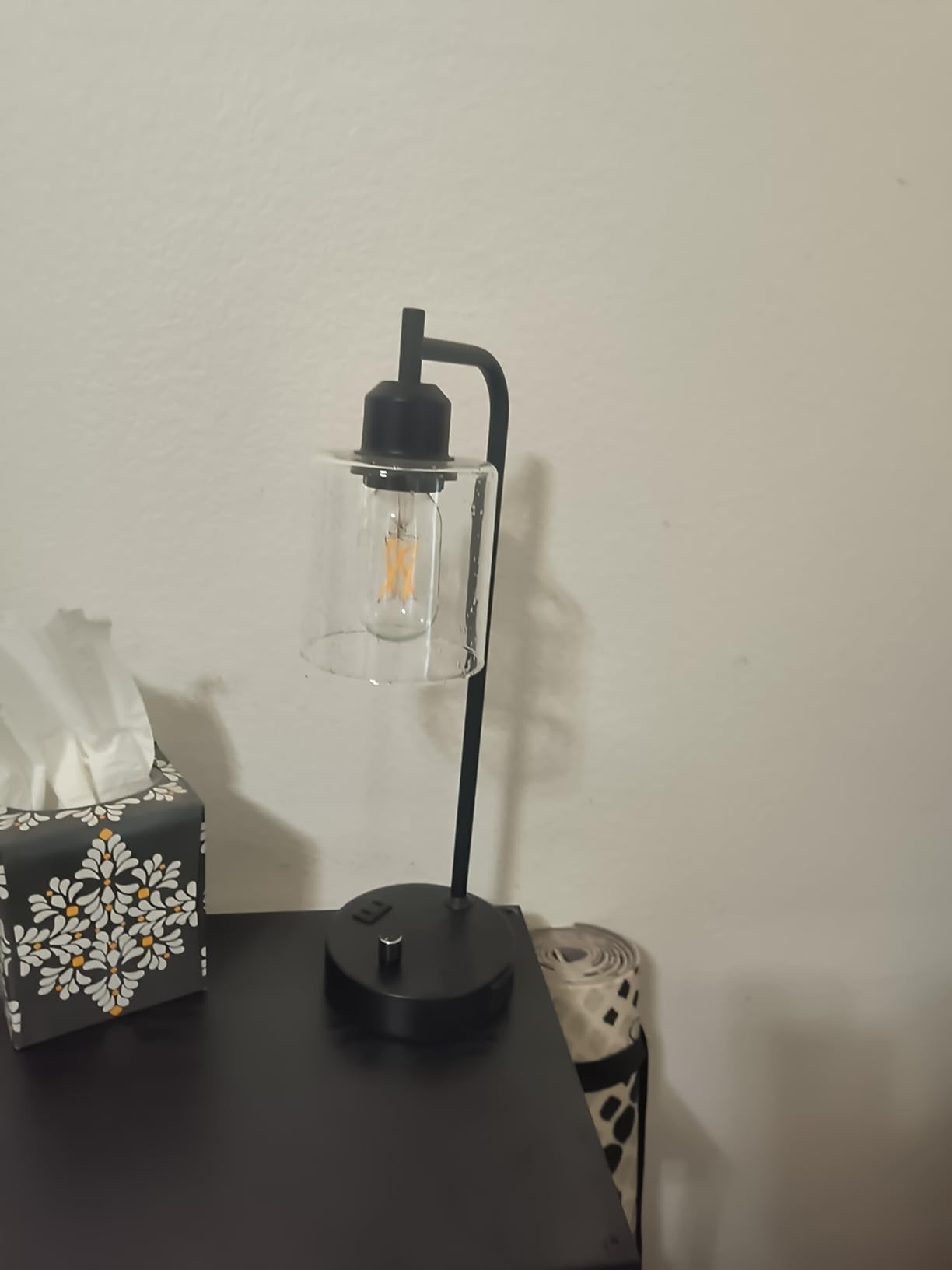 Industrial Table Lamps for Bedrooms Set of 2 - Fully Dimmable Bedside Lamps with USB A and C Ports and Outlet, Black Nightstand Lamps with Glass Shade for Living Room, Desk Lamps for Office Reading customer photo 2