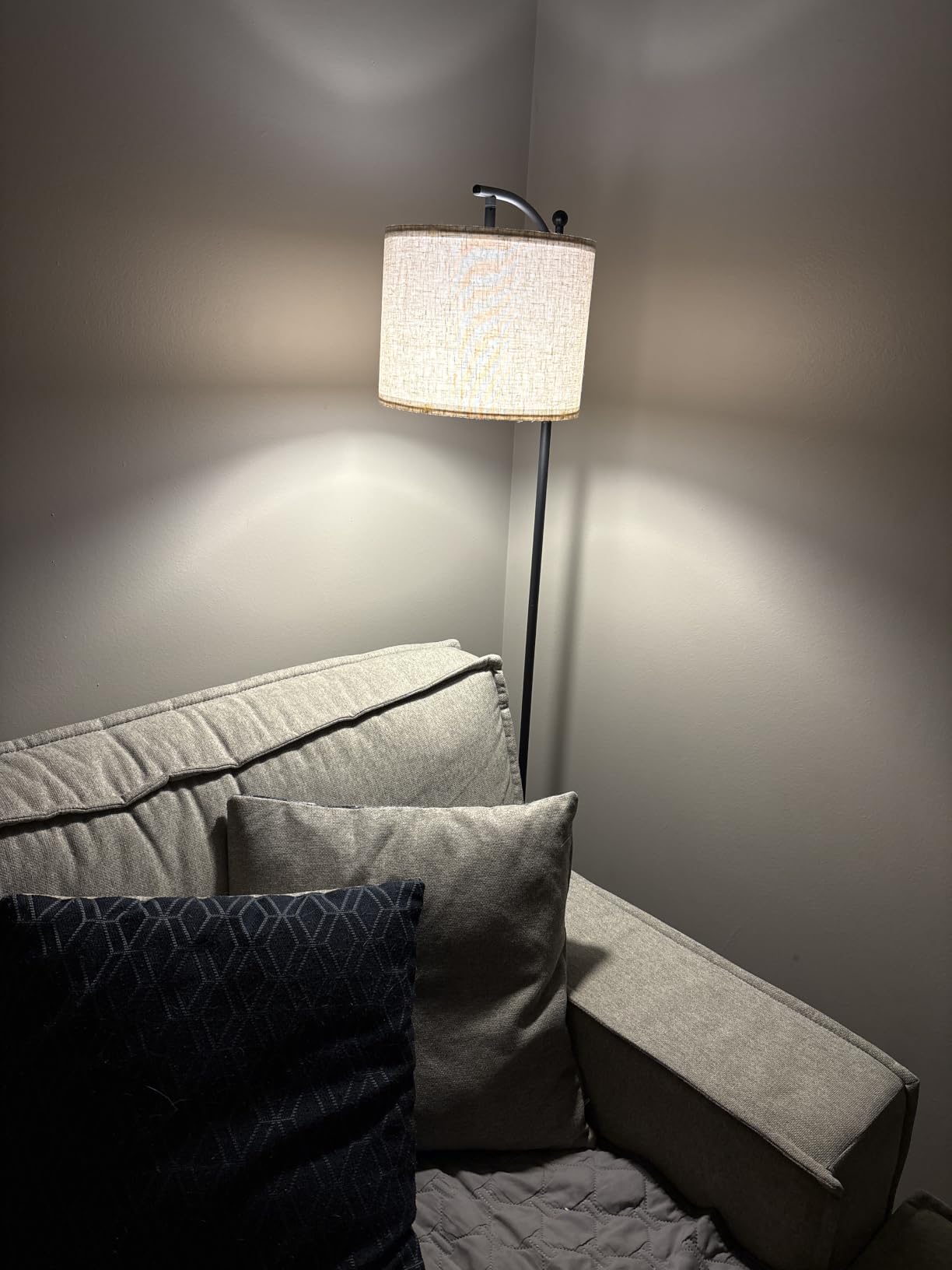 Ambimall Tall Floor Lamps with 3 Color Temperatures Bulb & Adjustable Linen Shade, for Living Room, Bedroom, Office, Classroom, Dorm Room (9W Bulb Included), Beige & Black, 60