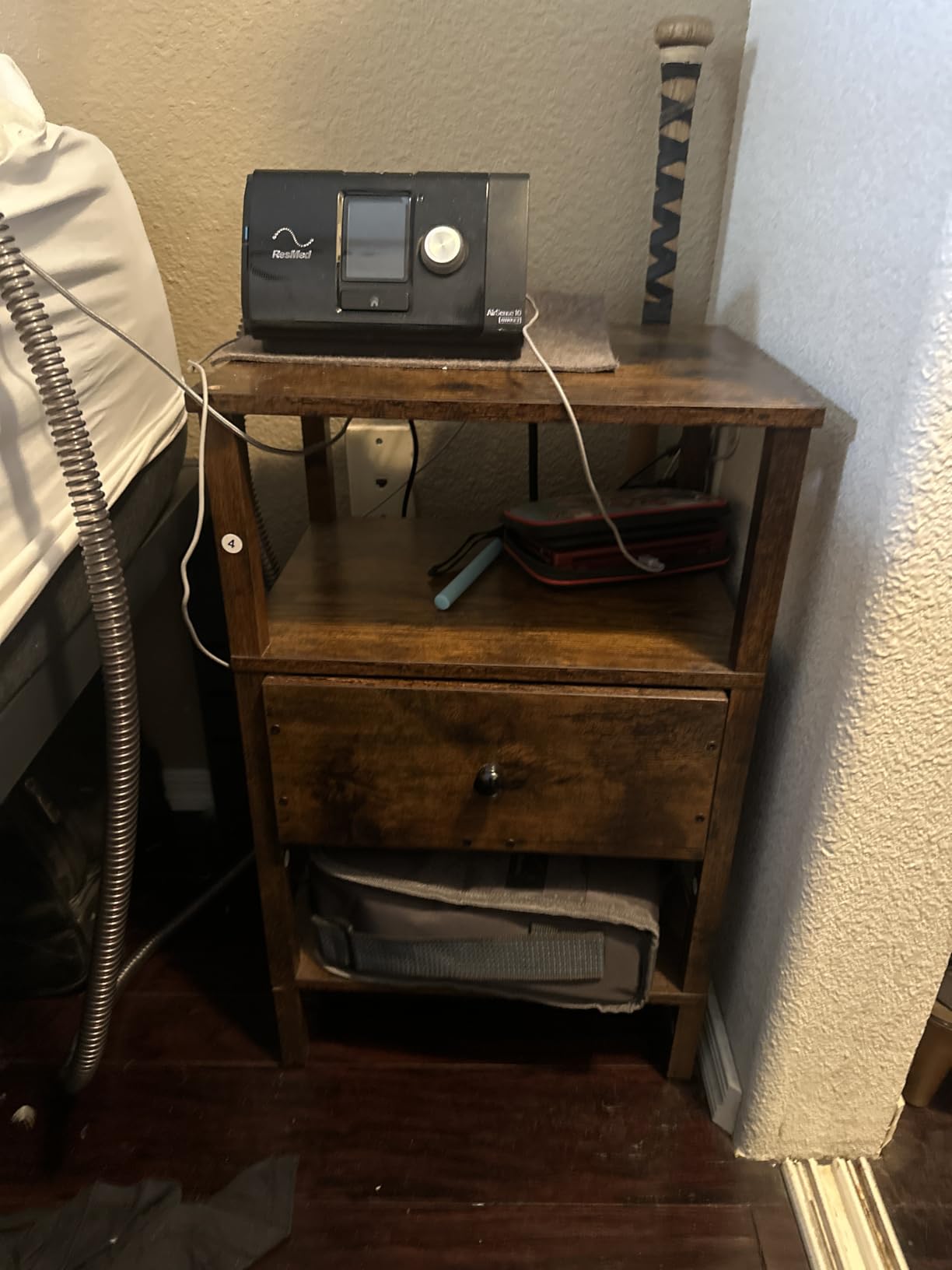 Lerliuo Nightstand with Charging Station and USB Ports, 3-Tier Storage End Table with Drawer Shelf, Night Stand for Small Spaces, Wood Bedside Table for Living Room, Bedroom - Retro Brown customer photo 1