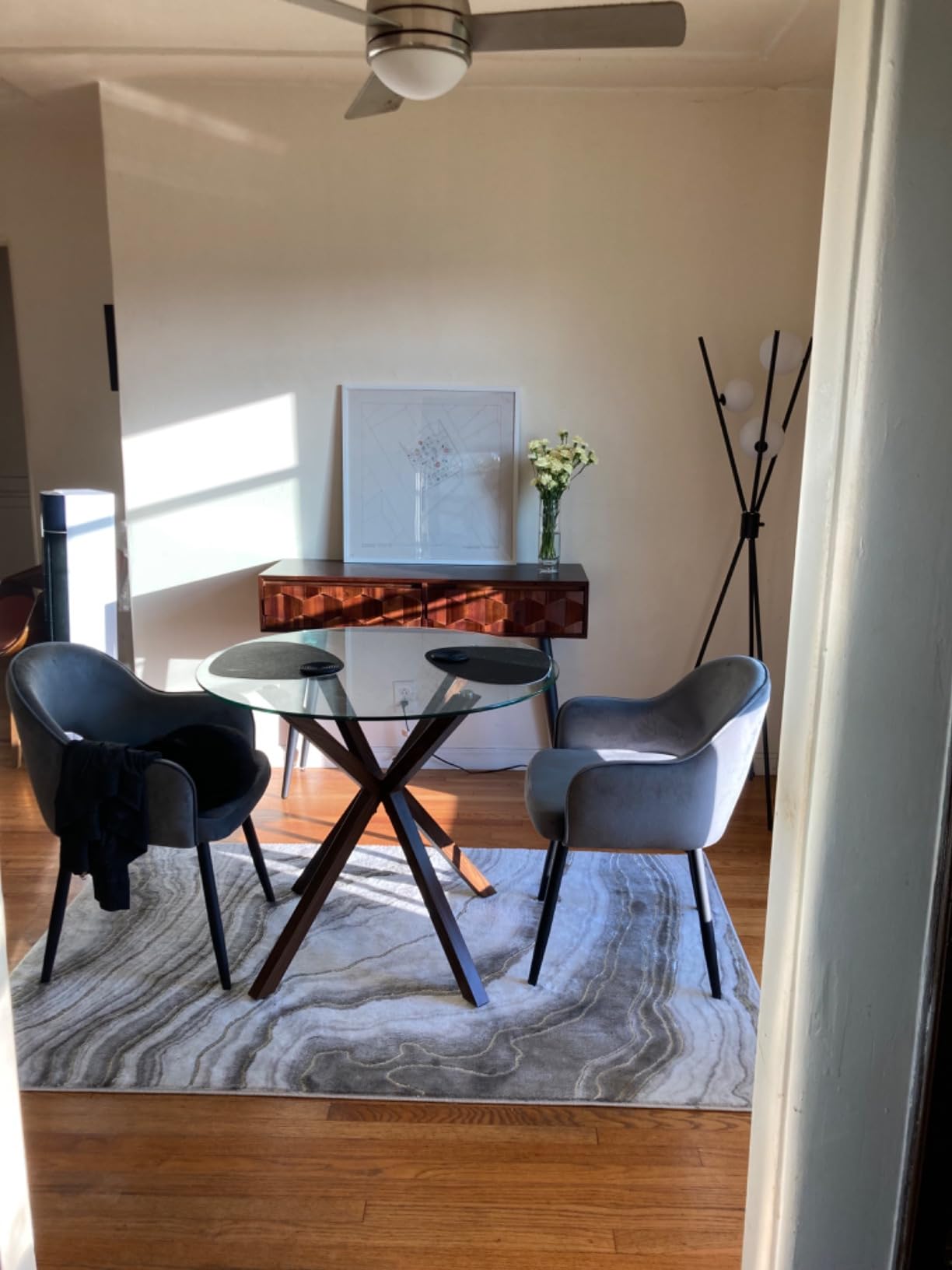 Bme Console Modern Mid-Century 2 Drawers and Metal Legs, Unique Geometric Design Sofa Table for Entryway, Hallway, Living Room, Teak Brown customer photo 1