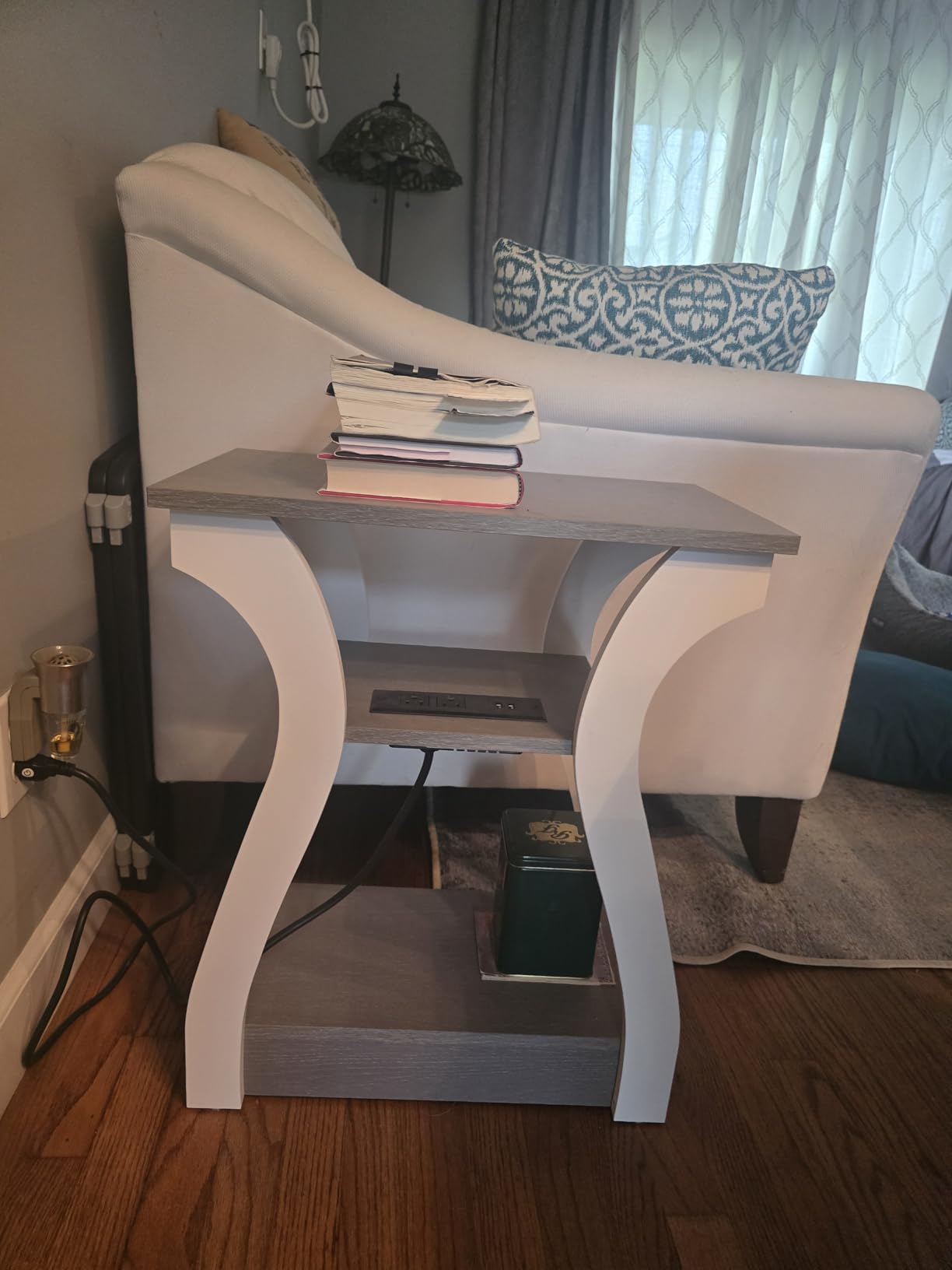 FROMJBEST End Tables Living Room Set of 2 with Charging Station, Grey | Side Tables Living Room, with USB Ports and Outlets, Nightstands for Bedroom, 3-Tier Storage Shelf, Bedside Table customer photo 2