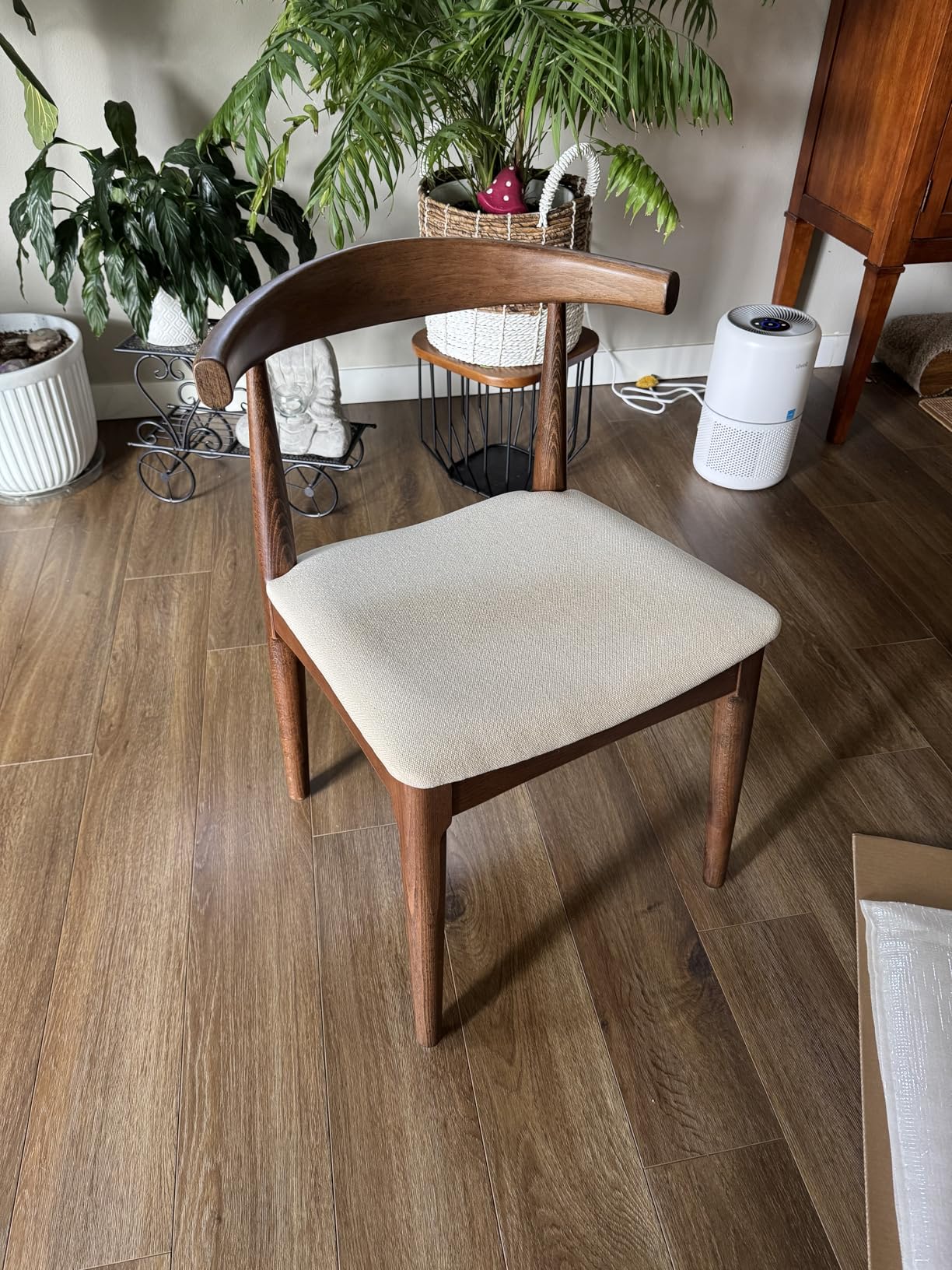 2xhome Set of 2 Solid Wooden Dining Chairs | Upholstered Beige Cloth Linen Cushioned Seat | Modern Farmhouse Elbow Side Chair | Home, Kitchen, Office, Meetings (Espresso) customer photo 2