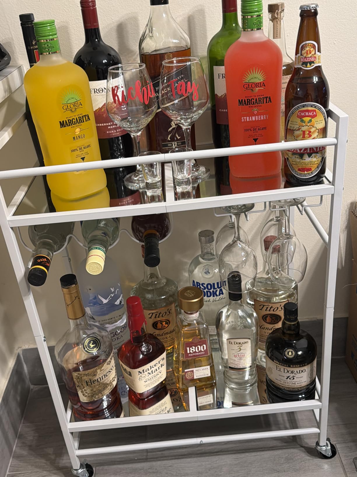 TUTOTAK Bar Cart, Home Bar Serving Cart with 3-Tier Mirrored Shelf, Drink Cart, Mobile Kitchen Shelf with Wine Rack, Gold BC01BB033 customer photo 1