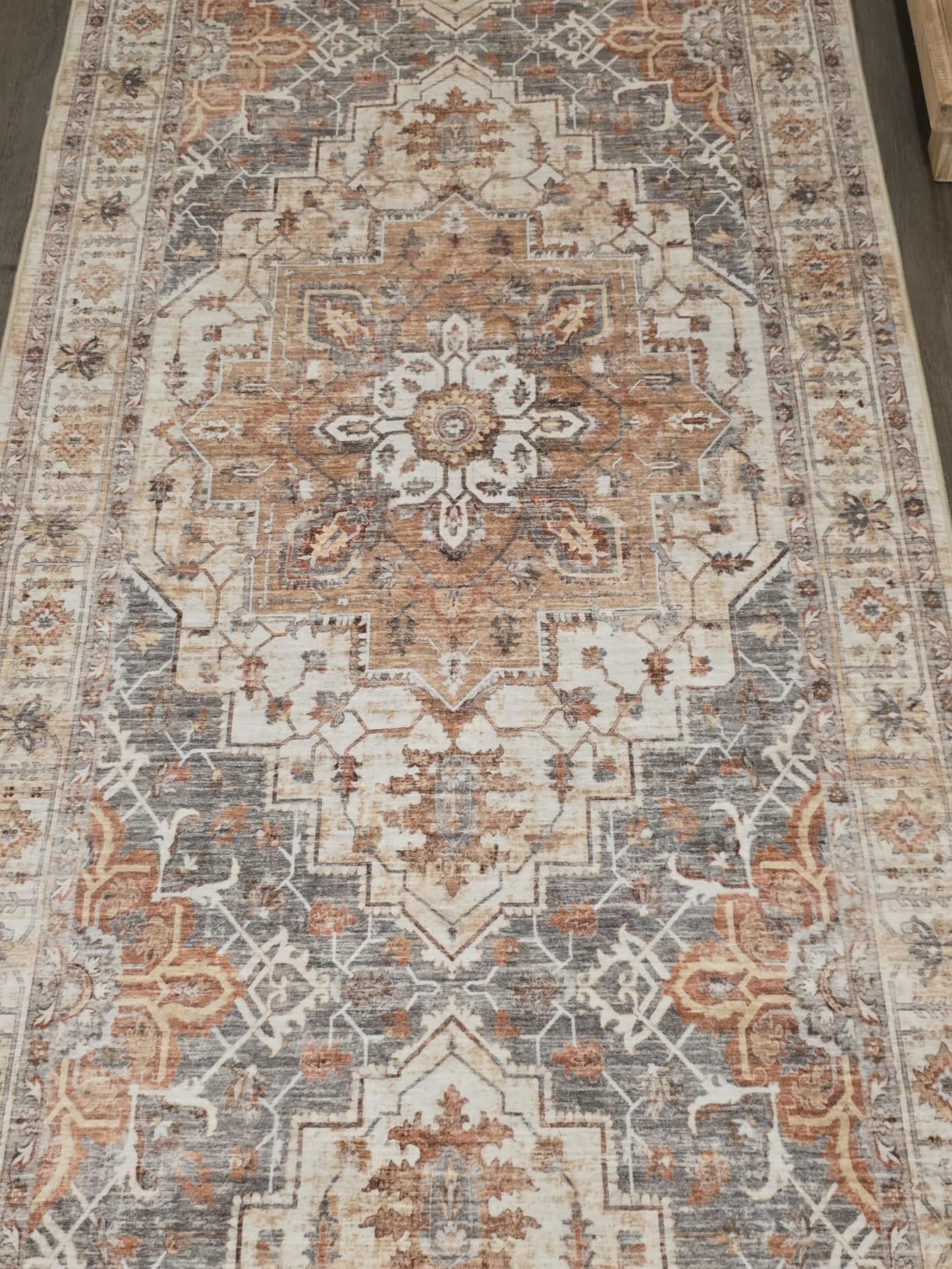 Madane Runner Rug 2x8, Washable Hallway Runner Rugs, Non-Slip Low-Pile Soft Kitchen Rug Runner Laundry Room Rug, Vintage Throw Entry Foyer Mat for Entrance Living Room (Turmeric/Grey, 2 x 8) customer photo 1