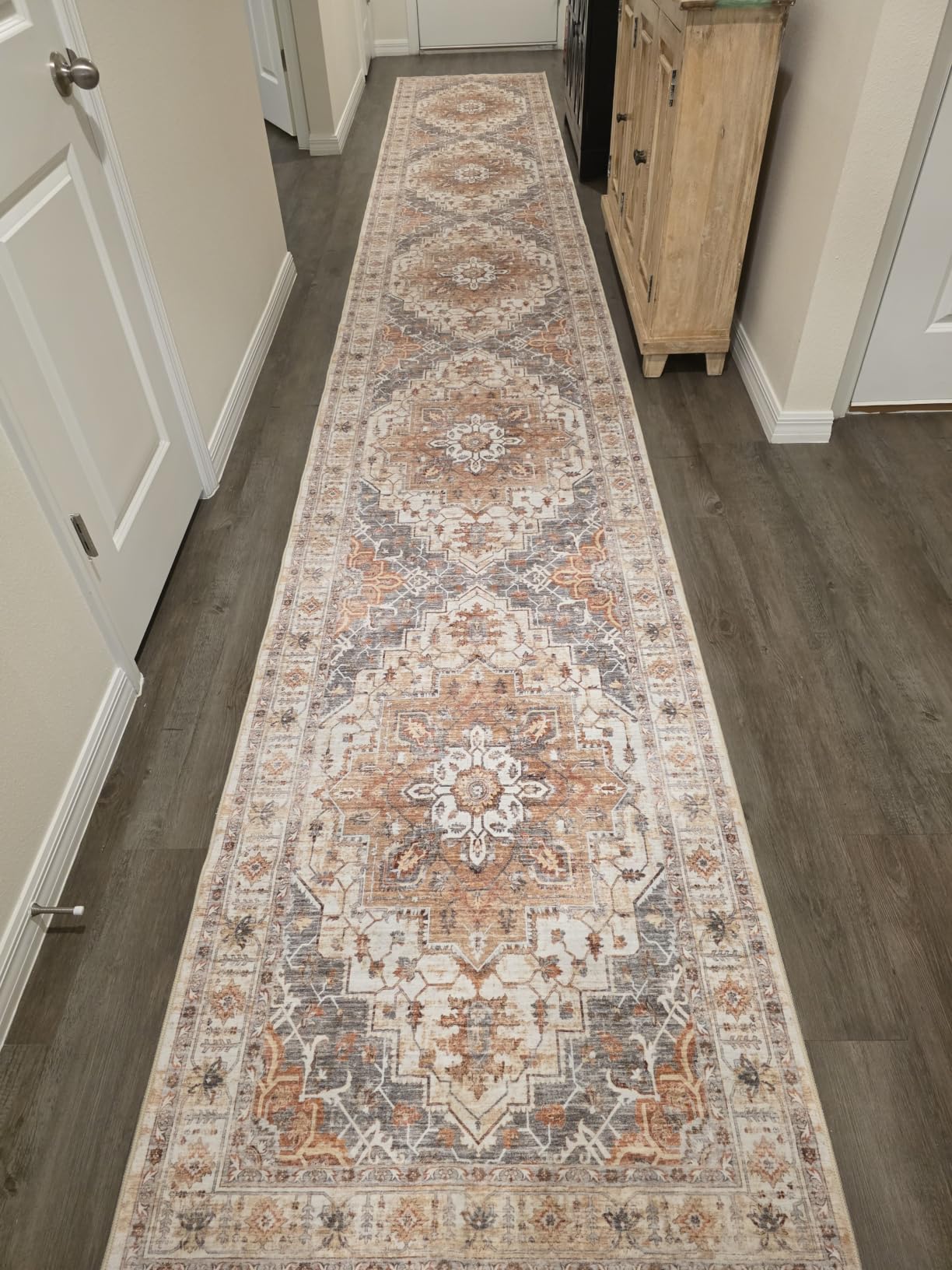 Madane Runner Rug 2x8, Washable Hallway Runner Rugs, Non-Slip Low-Pile Soft Kitchen Rug Runner Laundry Room Rug, Vintage Throw Entry Foyer Mat for Entrance Living Room (Turmeric/Grey, 2 x 8) customer photo 2
