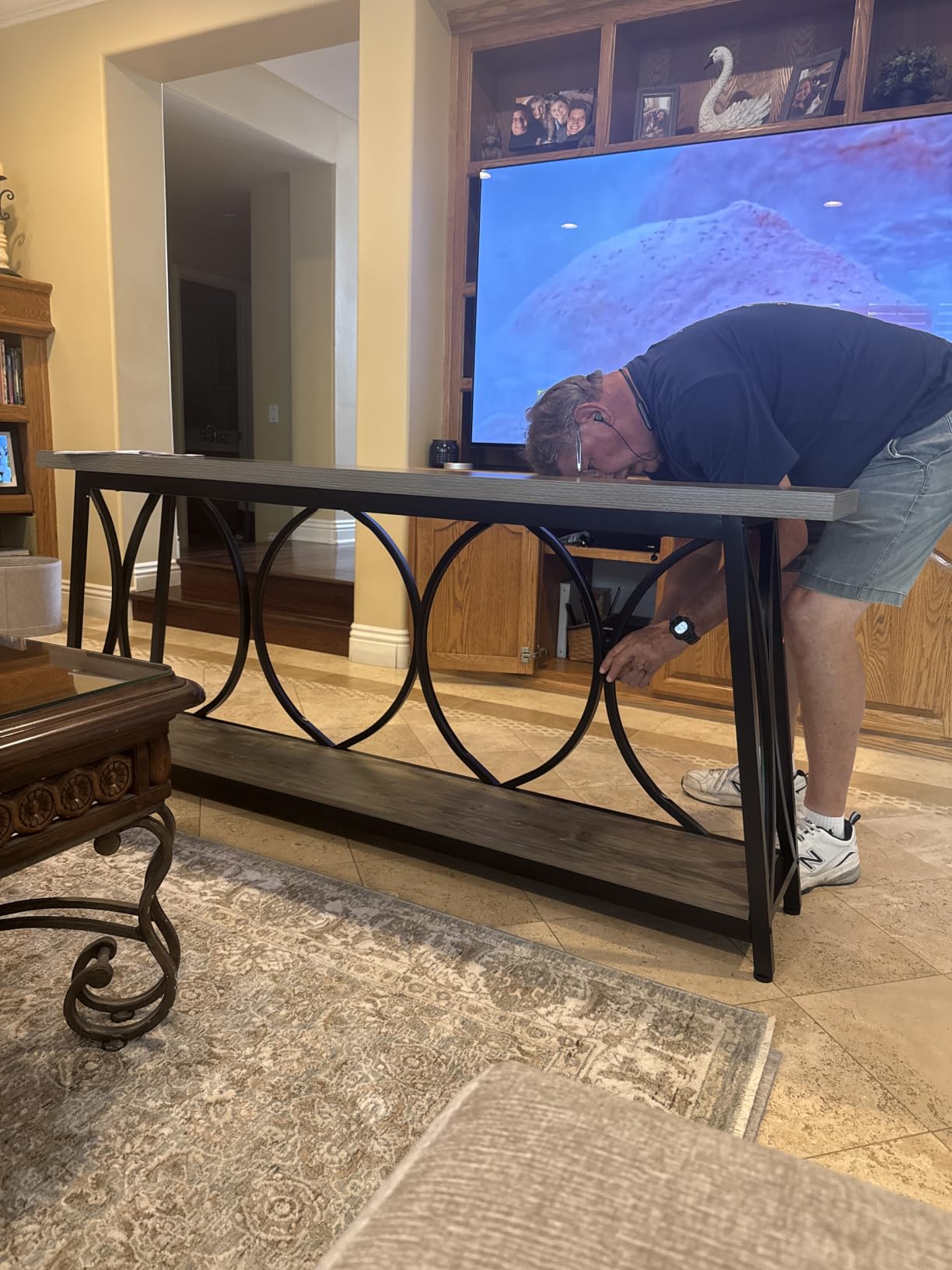 Tribesigns 70.9 inch Extra Long Console Table, Industrial Sofa Table Behind Couch with 2 Tier Storage Shelf, Narrow Entryway Hallway Accent Table for Living Room, Rustic Brown customer photo 1