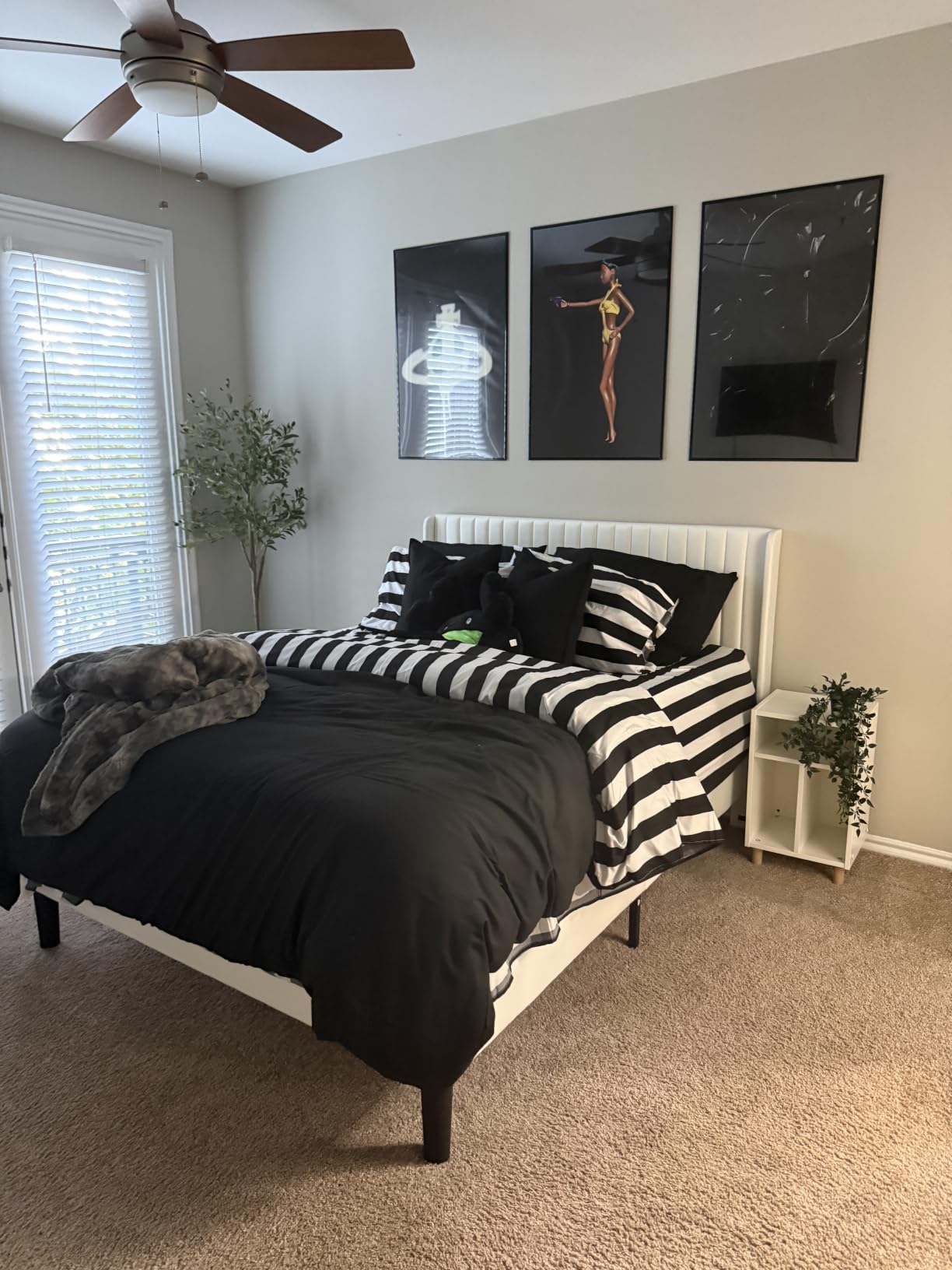 Allewie Queen Size Velvet Bed Frame/Vertical Channel Tufted Wingback Headboard/Upholstered Platform Bed/Strong Wooden Slats/No Box Spring Needed/Easy Assembly/White customer photo 1