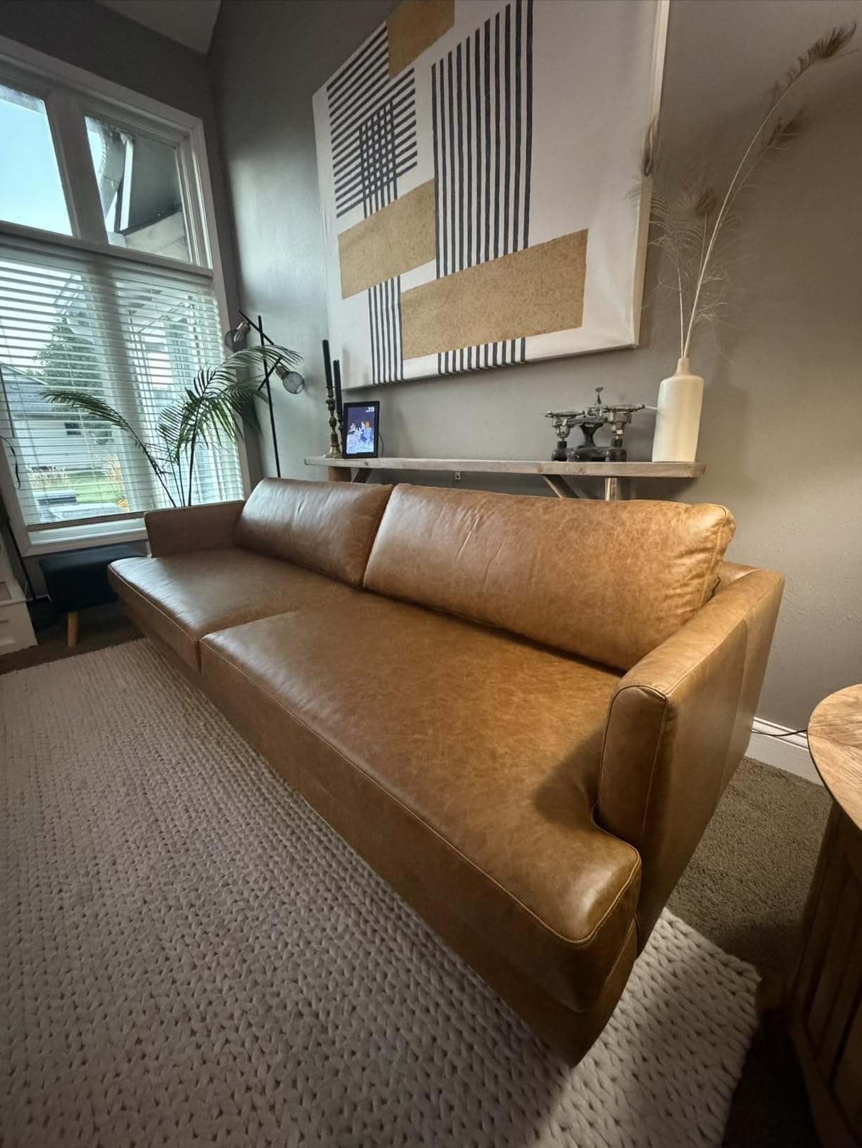 SIMPLIHOME Livingston 90-inch Wide Sofa in Sienna Top Grain Genuine Leather, Handcrafted Mid-Century Modern Couch for Living Room, Large 3-Seater with Feather-Wrapped Cushions and Solid Wood Frame customer photo 2