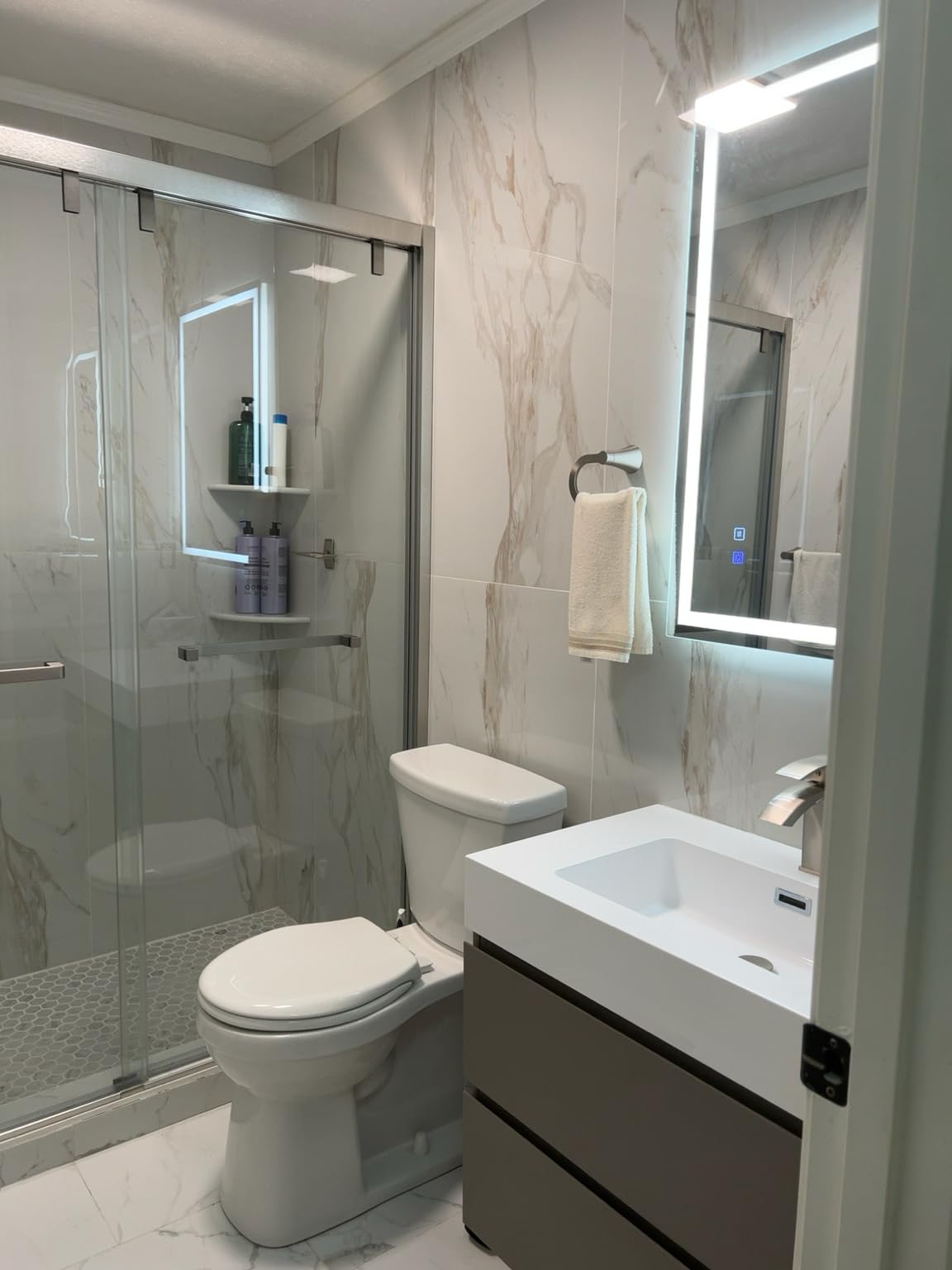 Alice 30Inch Modern Bathroom Vanity (White Glossy, Rectangular) with Sink and Overflow, Floating Wall Mounted Storage Cabinet, One-Piece Basin, E1 Environmental Protection Board | Modern Wall-Mounted Vanity with Engineered Stone Top, 2 Soft-Close Drawers, Spacious Storage for Small Space, Guest Bathroom customer photo 1