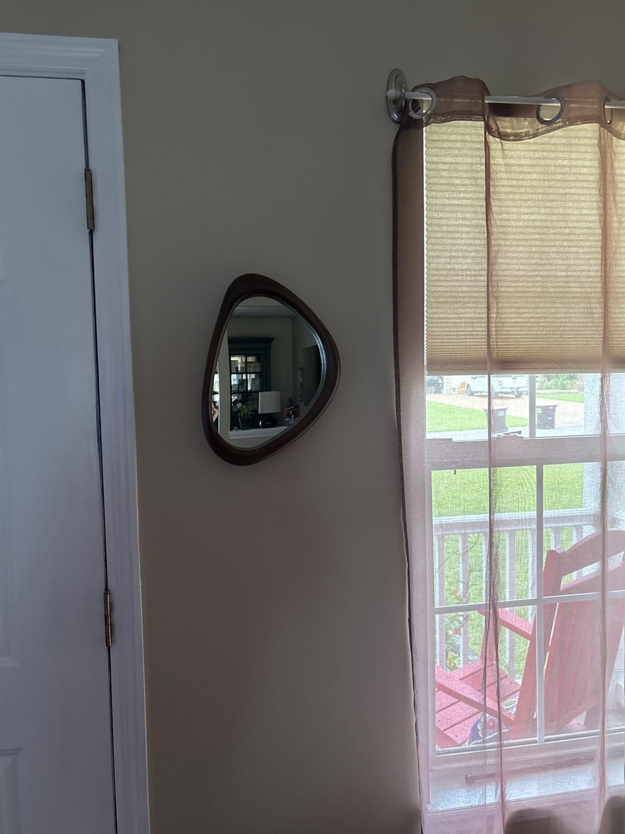 Irregular Wall Mirror, 15*10in Asymmetrical Wood Mirrors, Small Wall Mirror | Hanging Vertically and Horizontally. Mirrors for Wall Decor (Black Walnut) customer photo 1