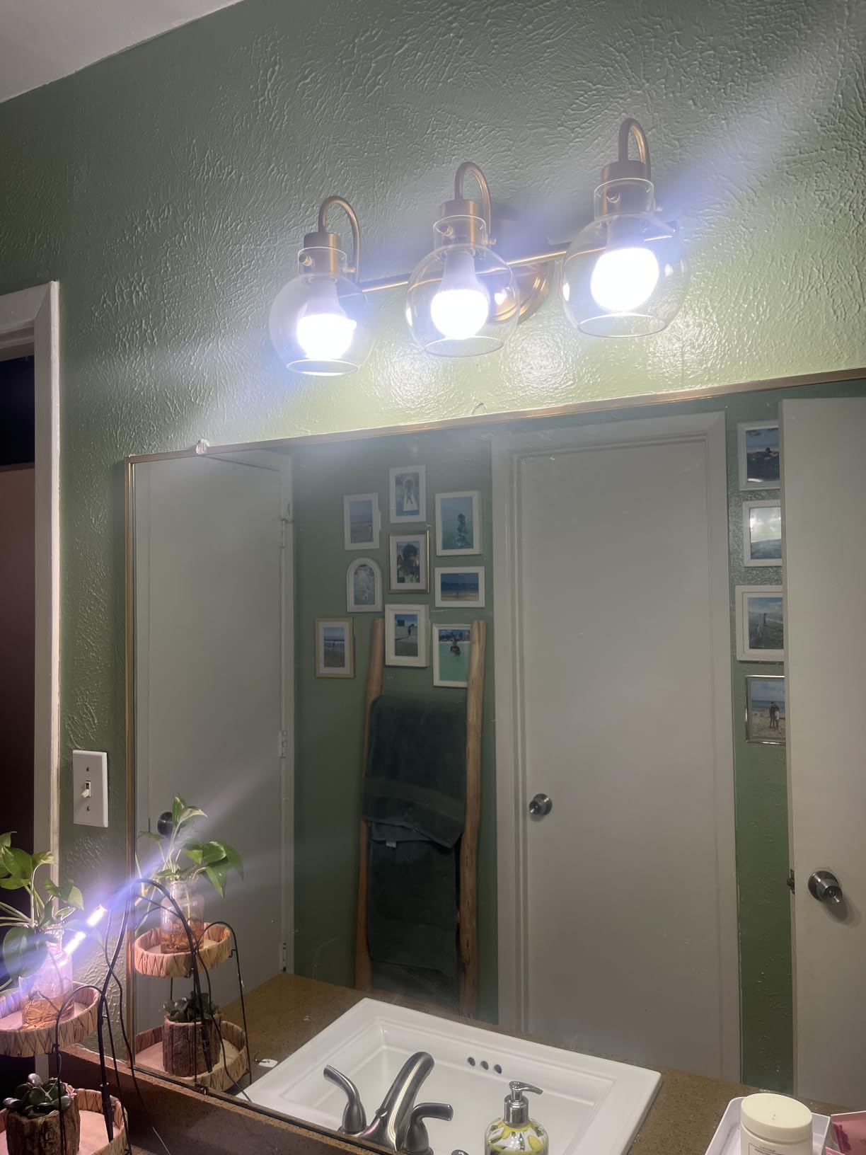 3 Lights Vanity Light, Brushed Nickel Bathroom Light Fixtures, Farmhouse Wall Sconces with Globe Clear Glass Shade customer photo 1