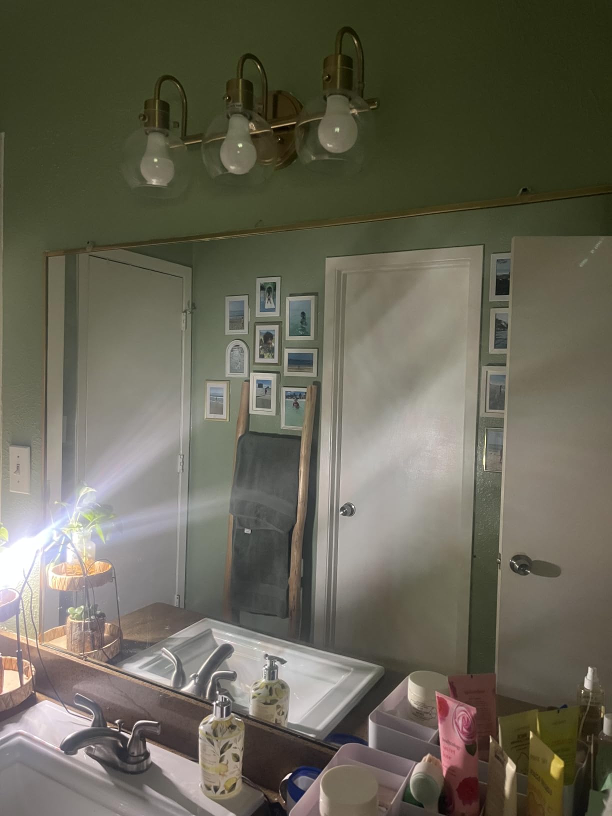 3 Lights Vanity Light, Brushed Nickel Bathroom Light Fixtures, Farmhouse Wall Sconces with Globe Clear Glass Shade customer photo 2