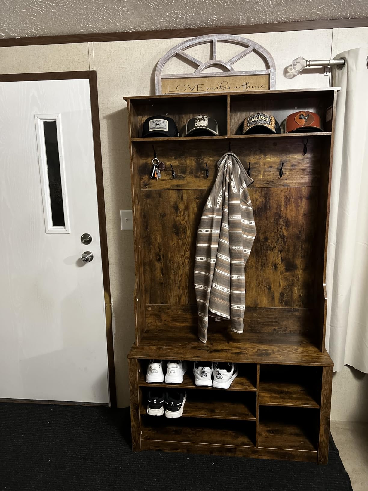 Aiho Entryway Hall Tree with Bench and Storage, 5-in-1 Hall Tree with Coat Rack, Adjustable Shoe Bench, 2-Tier top Storage, for Hallway, Entryway, Bedroom, Rustic Brown customer photo 1