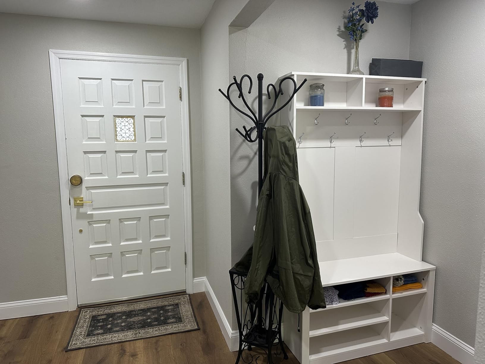 Aiho Entryway Hall Tree with Bench and Storage, 5-in-1 Hall Tree with Coat Rack, Adjustable Shoe Bench, 2-Tier top Storage, for Hallway, Entryway, Bedroom, Rustic Brown customer photo 2