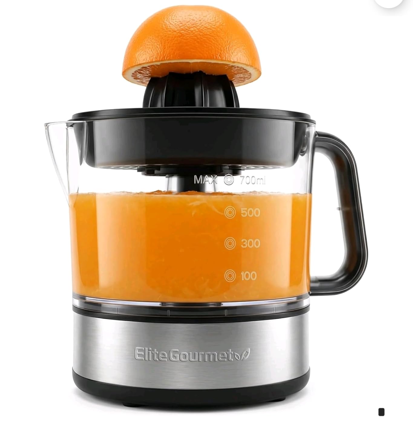 Elite Gourmet ETS623 BPA-Free 40-Watt Electric Citrus Juicer, Compact, Large Volume, Pulp Control, Oranges, Lemons, Limes, Grapefruits with Easy Pour Spout, 24oz, Black/Stainless Steel customer photo 2