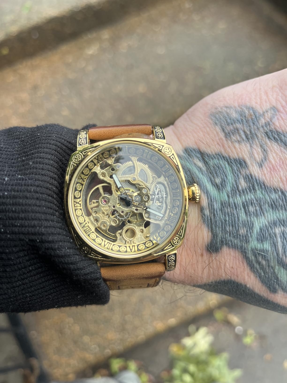 FORSINING Watches for Man, Square Retro Mechanical Watch Self-Wind Carved, Skeleton Automatic Watches Vintage Leather Strap Wristwatch customer photo 1