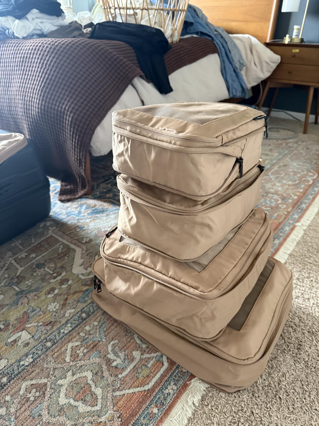 Compression Packing Cubes for Travel, 4-Pack, Beige | Solves overpacking, 4-Piece set fits most carry-ons, 50% Space savings, Compression luggage organizer bags customer photo 1